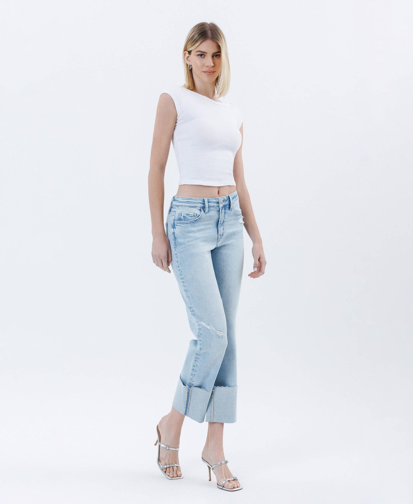High Rise Cuffed Crop Jeans