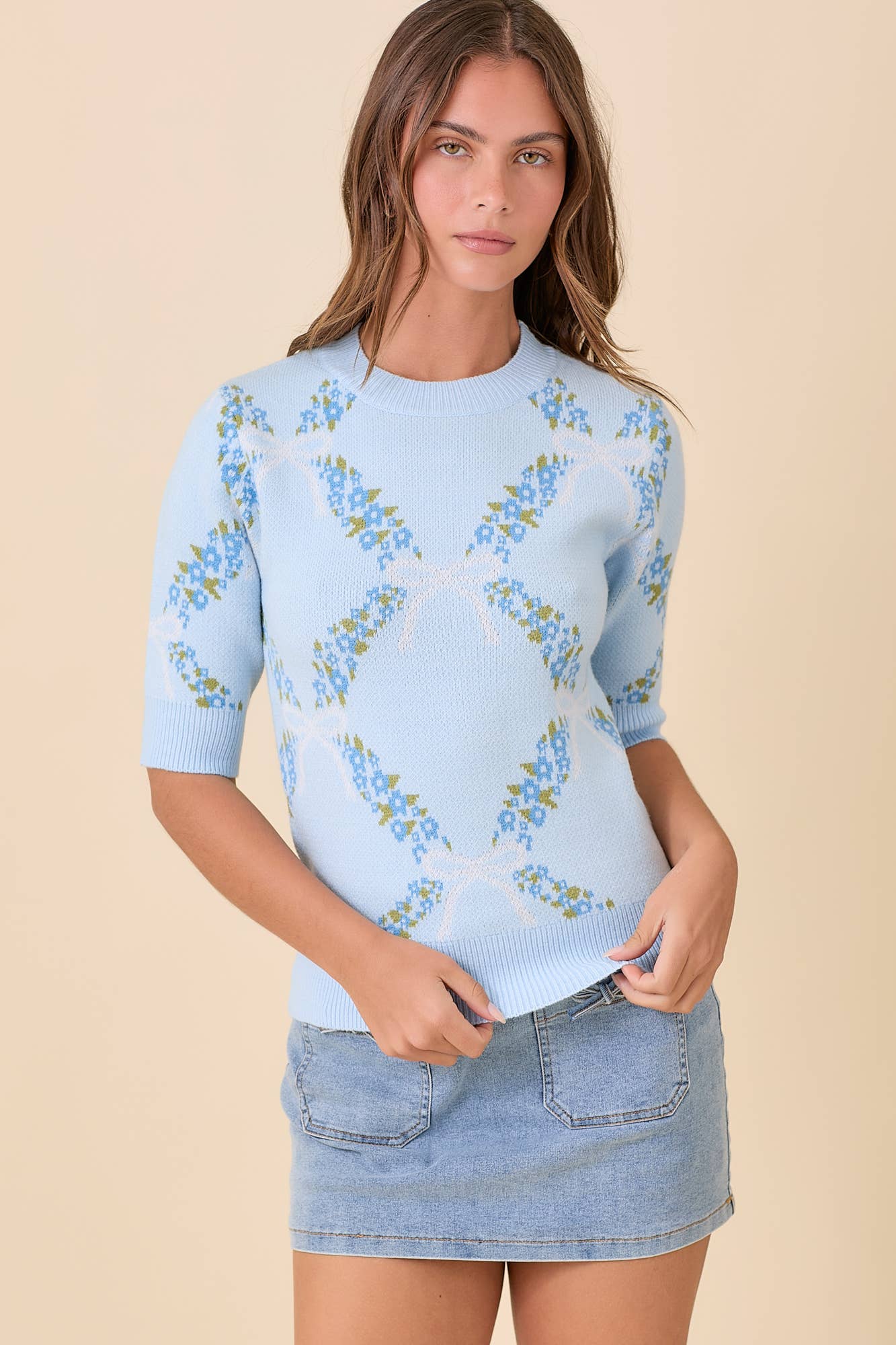Floral Ribbon Sweater - Blue