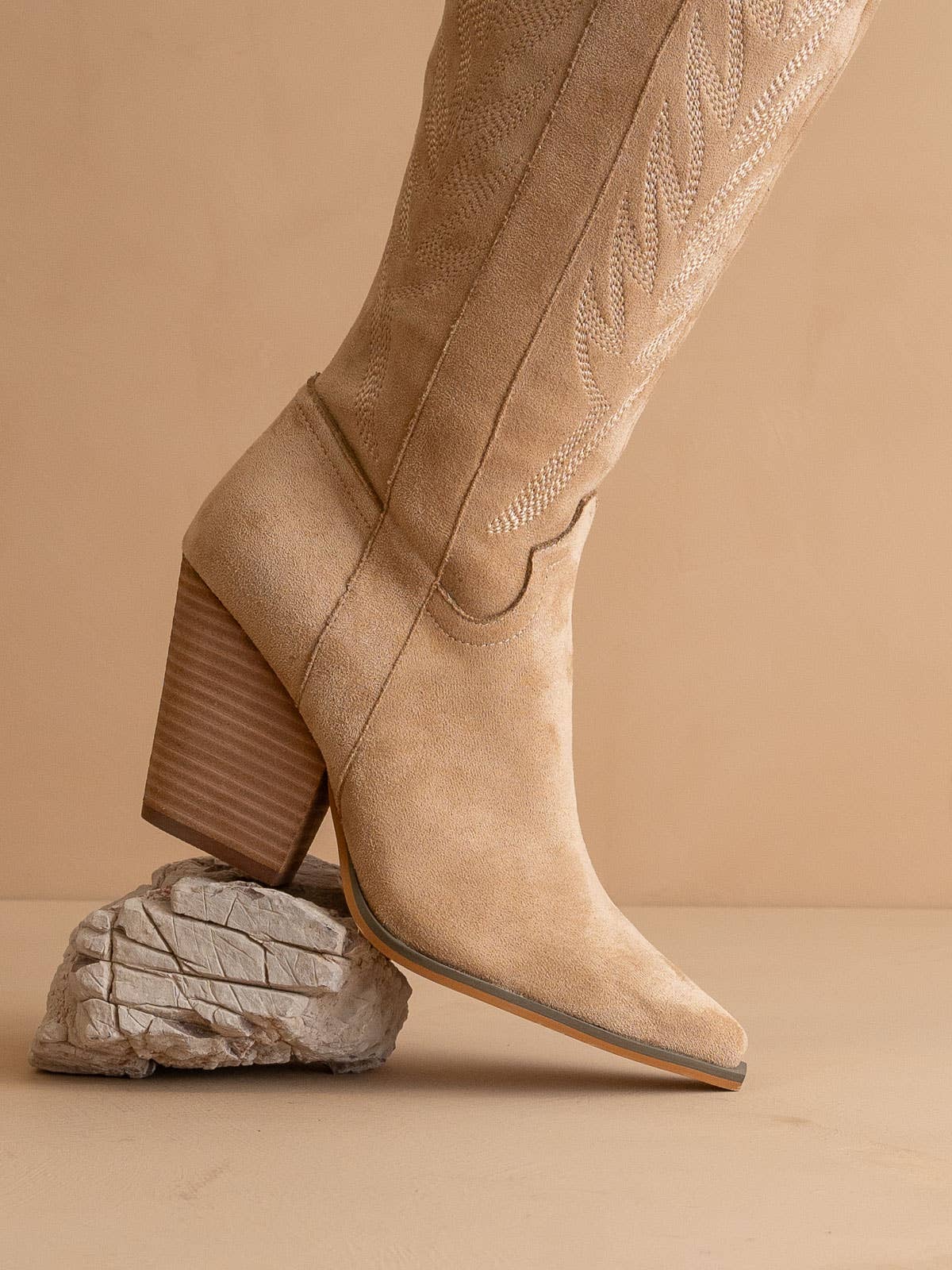 The Bronco Almond | Knee High Cowboy Western Boots: