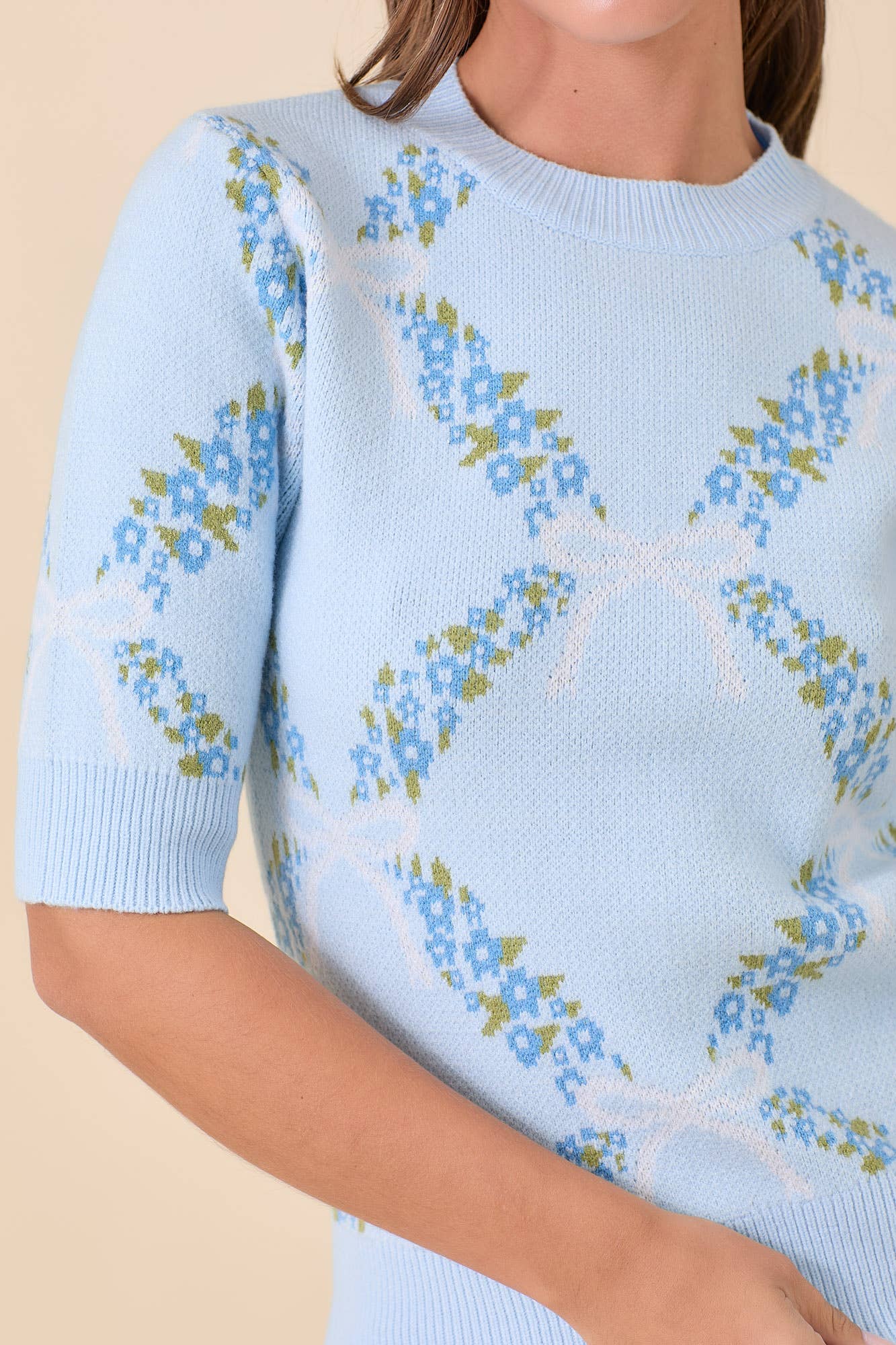 Floral Ribbon Sweater - Blue