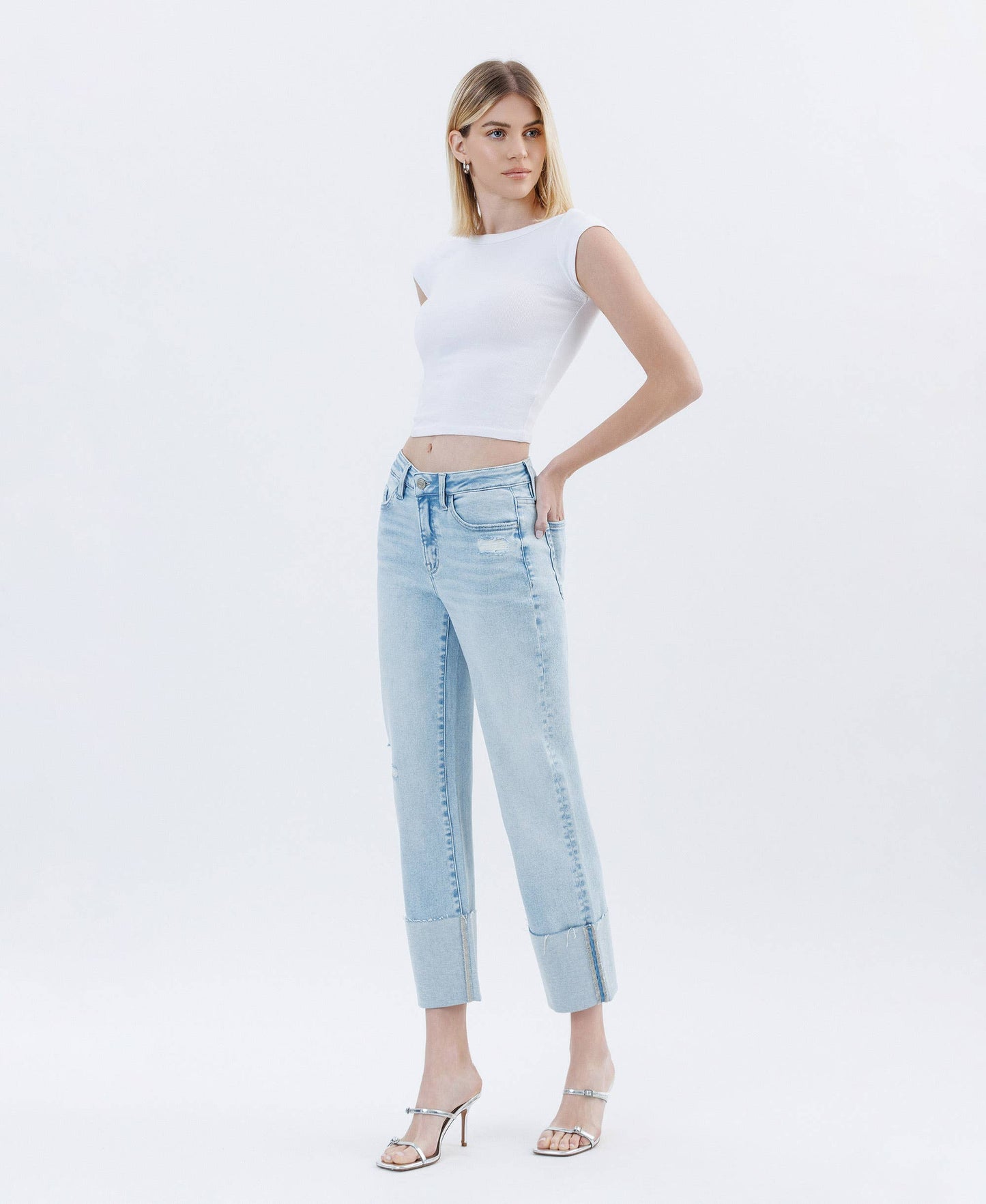High Rise Cuffed Crop Jeans