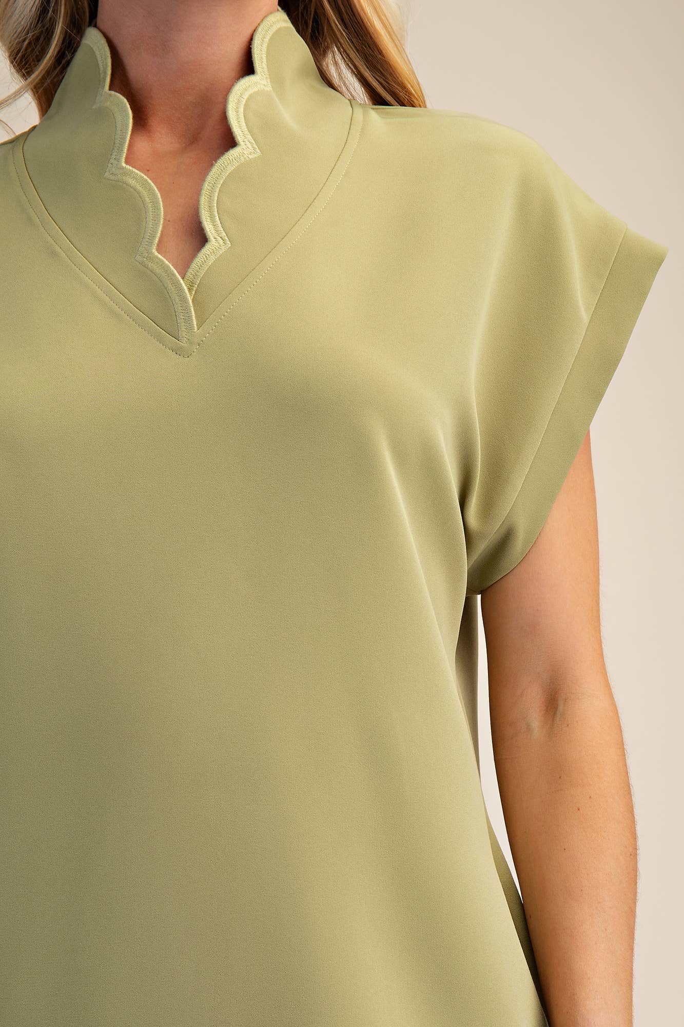 Pretty Scalloped Dress - Sage