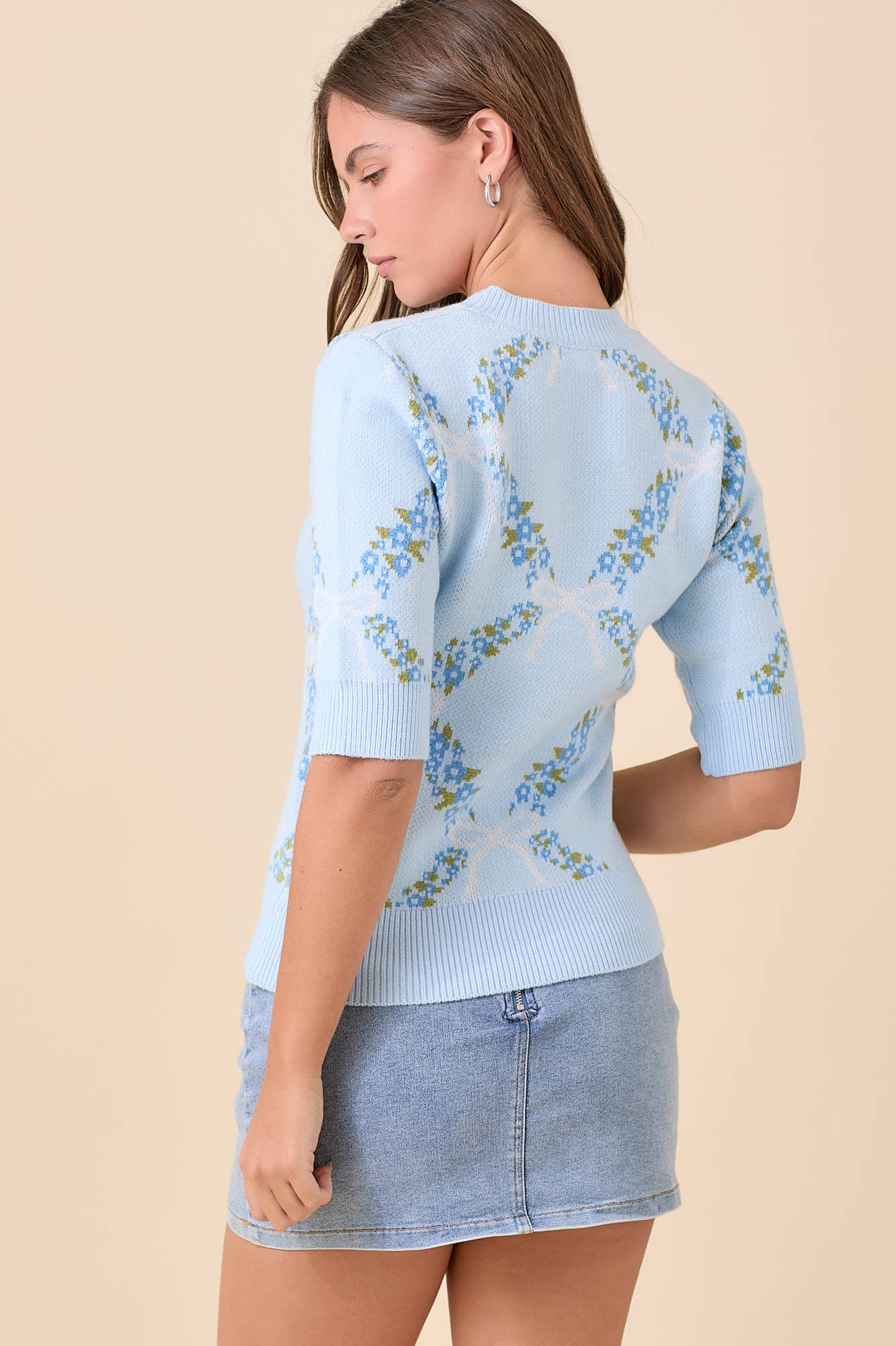 Floral Ribbon Sweater - Blue