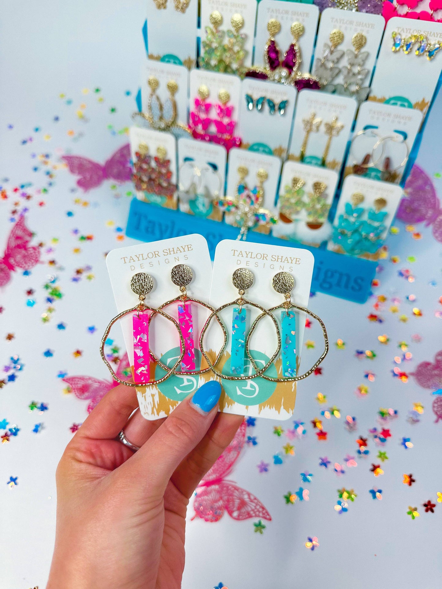 Cotton Candy Flake Stick Hoops - Pink