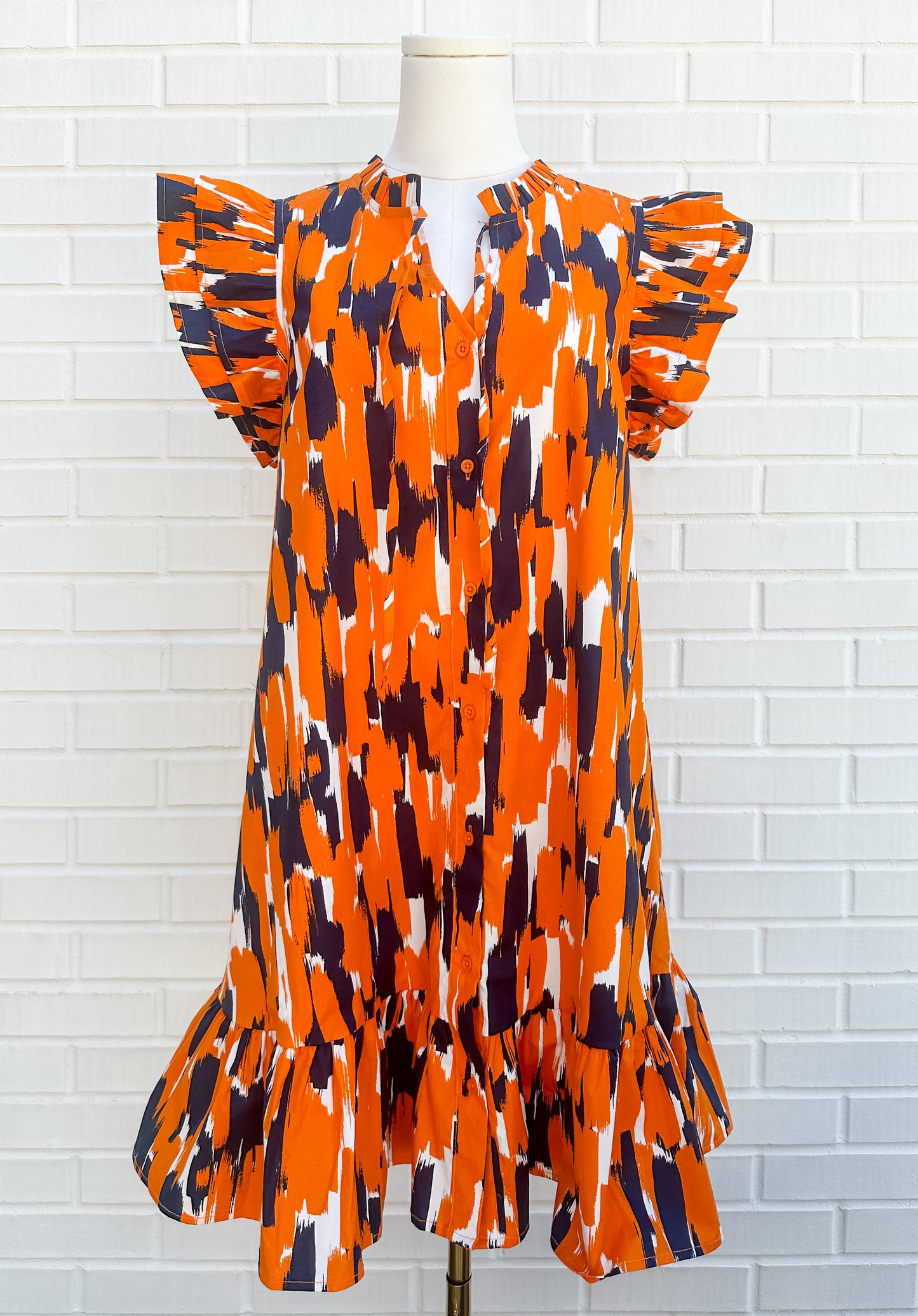 Abby Dress - Orange/Navy