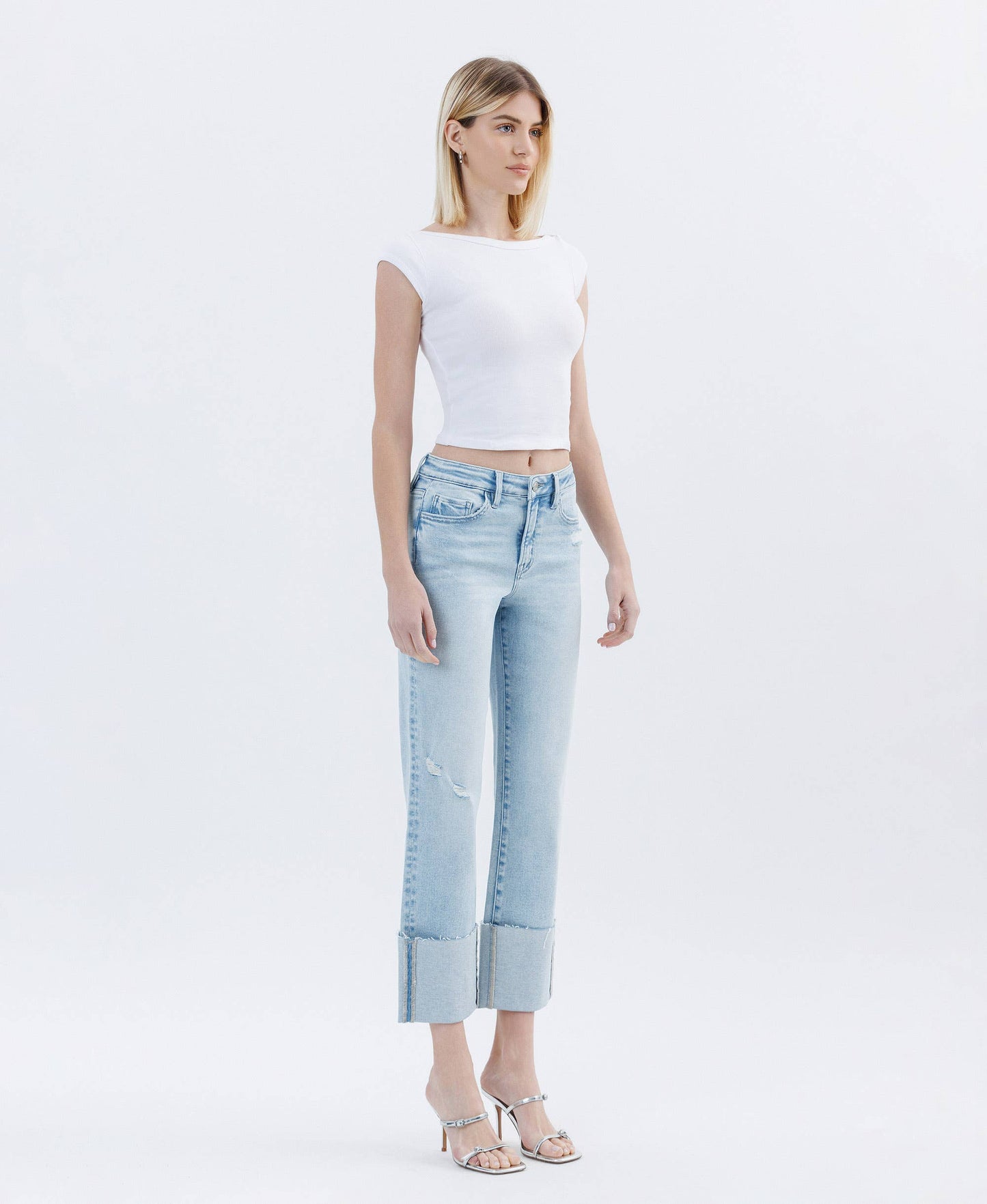 High Rise Cuffed Crop Jeans