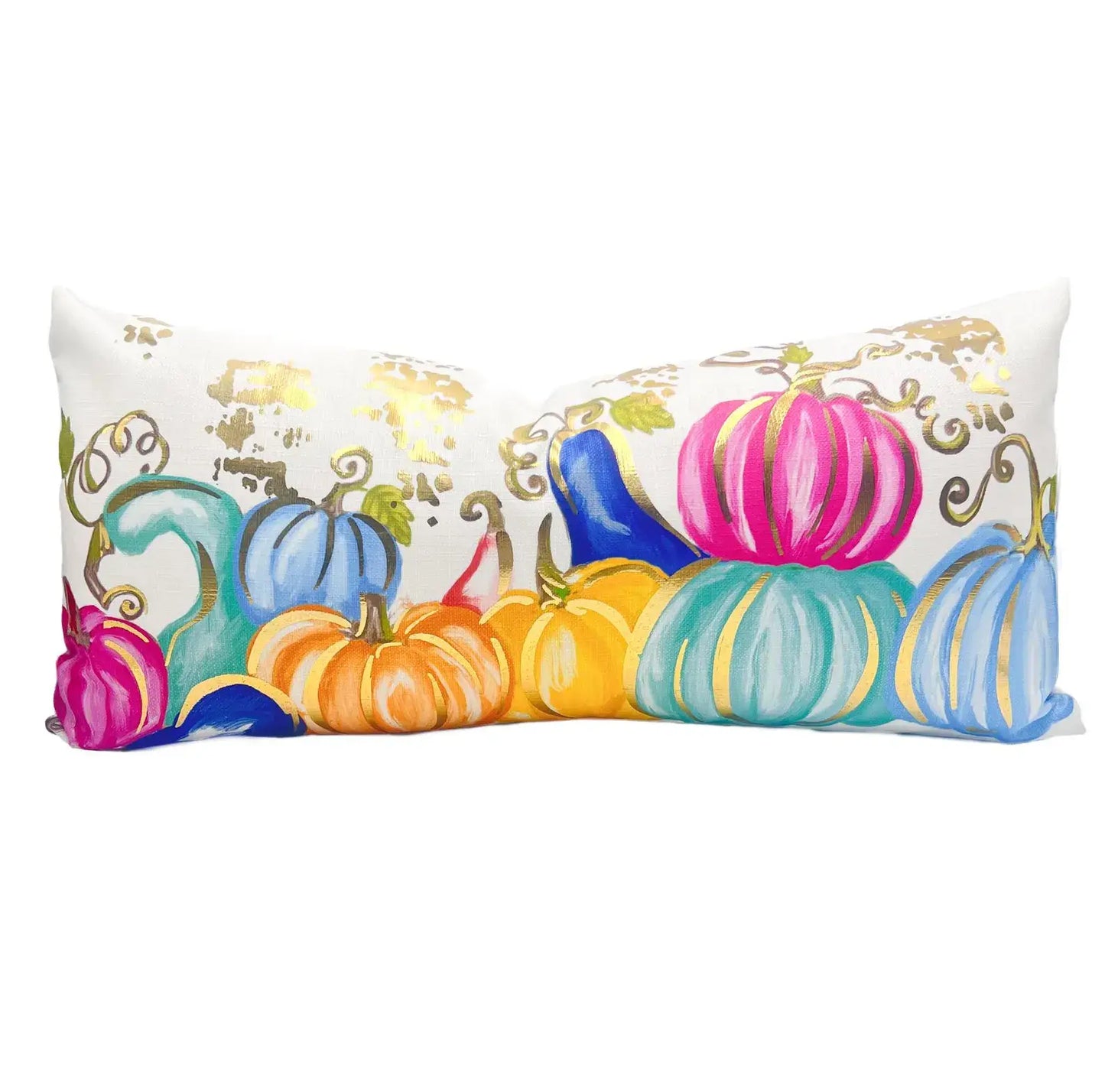 Golden Colorful Pumpkins Lumbar Pillow
