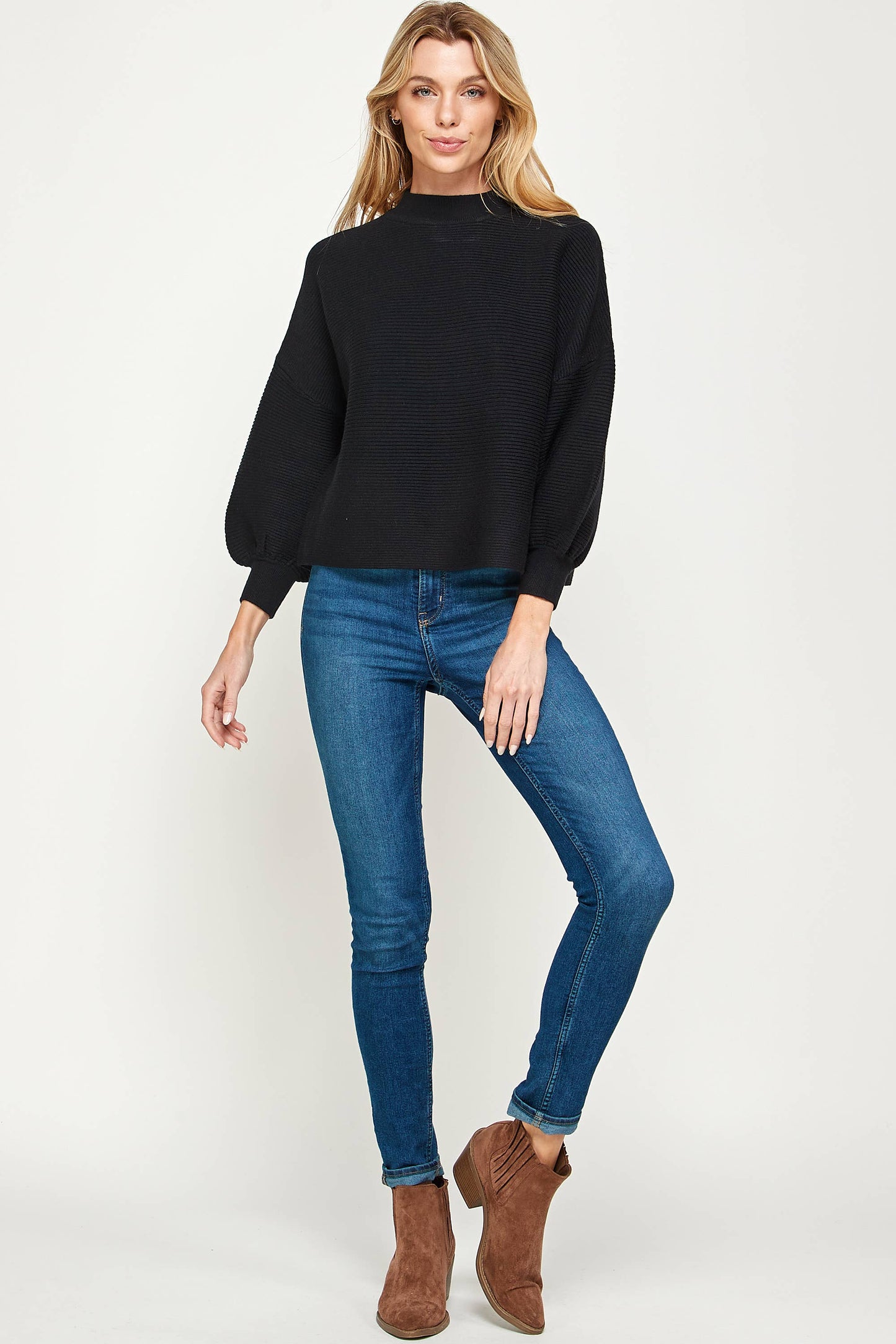 Balloon Sleeve Sweater - Black