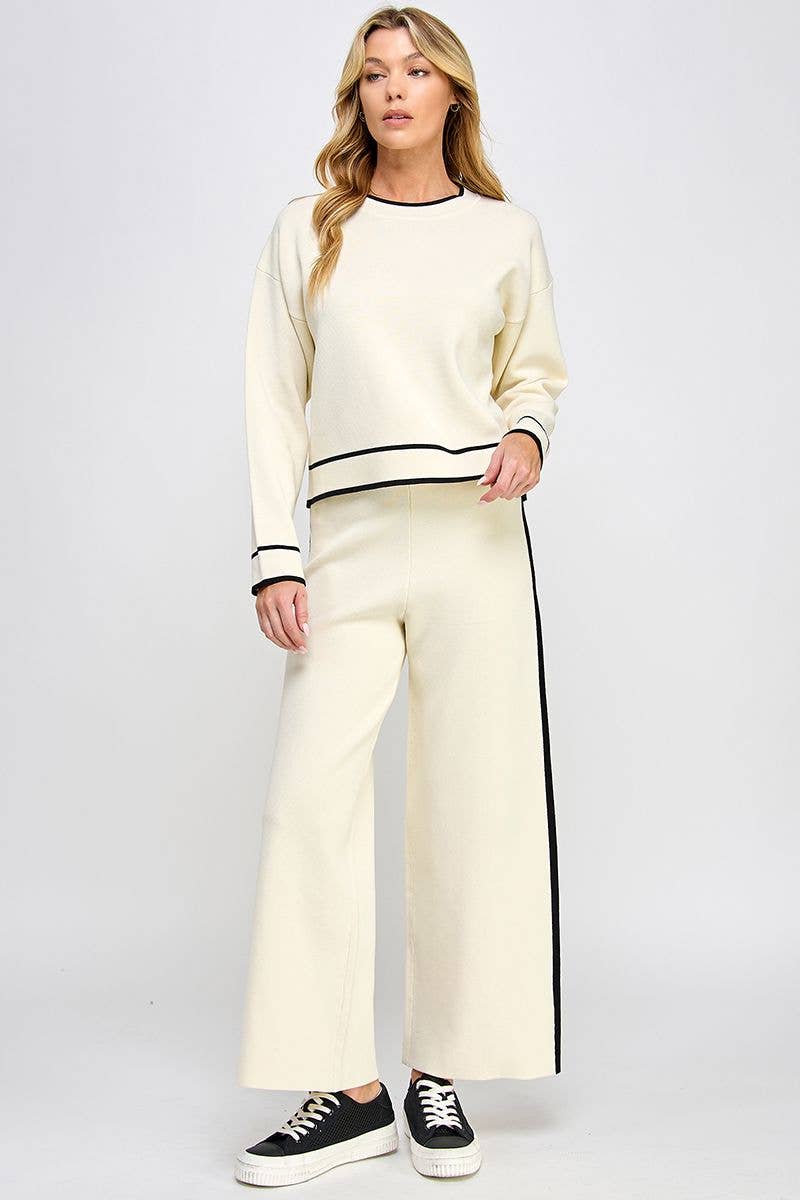 Contrast Stripe Sweater Set