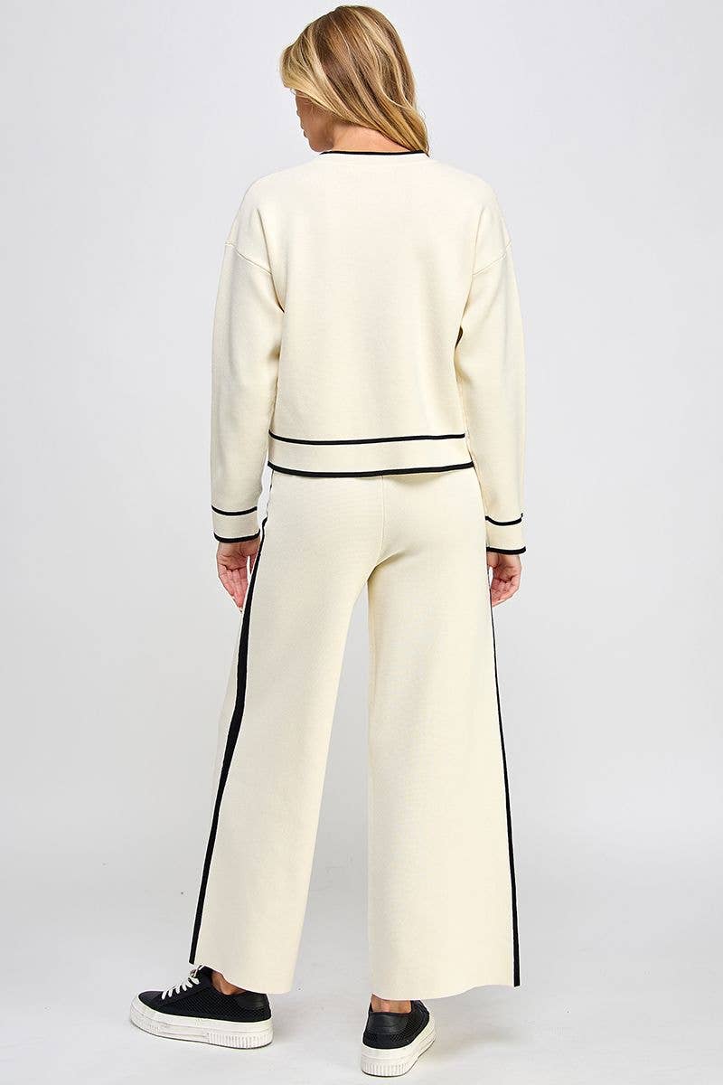 Contrast Stripe Sweater Set