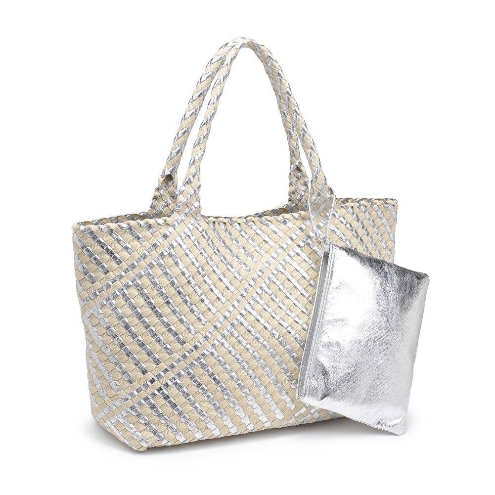 Solana Woven Tote: Silver Ivory
