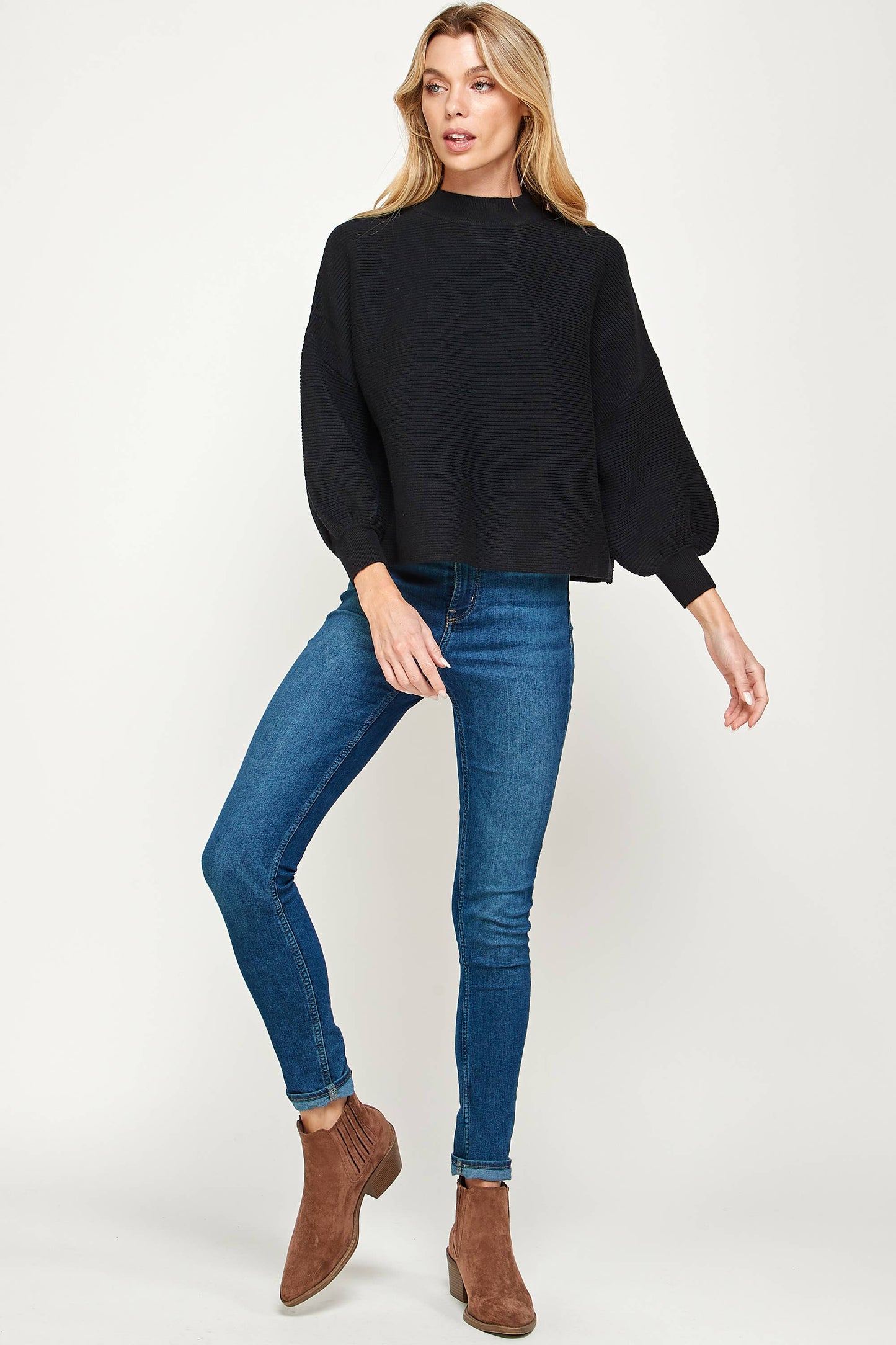 Balloon Sleeve Sweater - Black