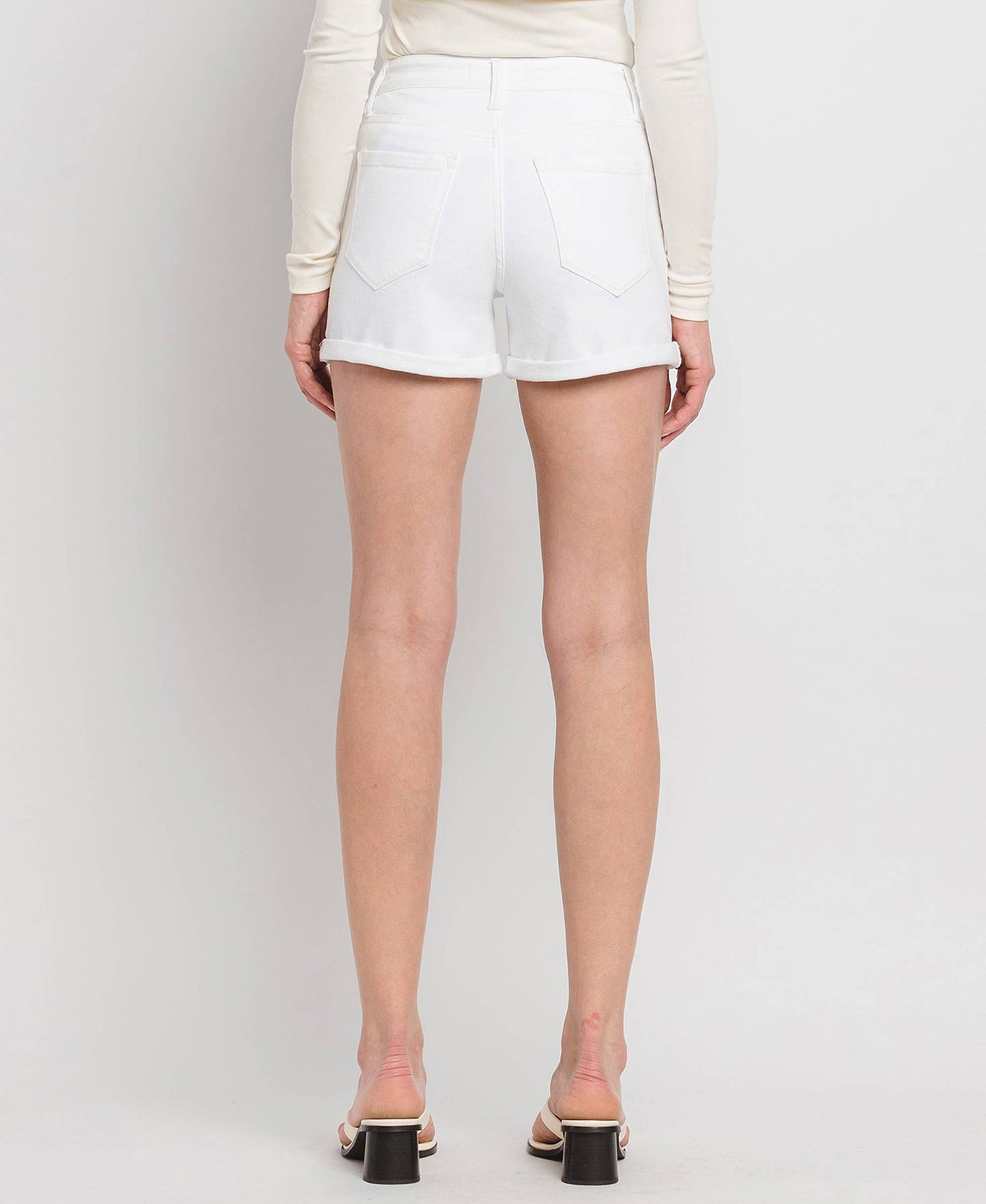 High Rise Double Cuffed Shorts - White
