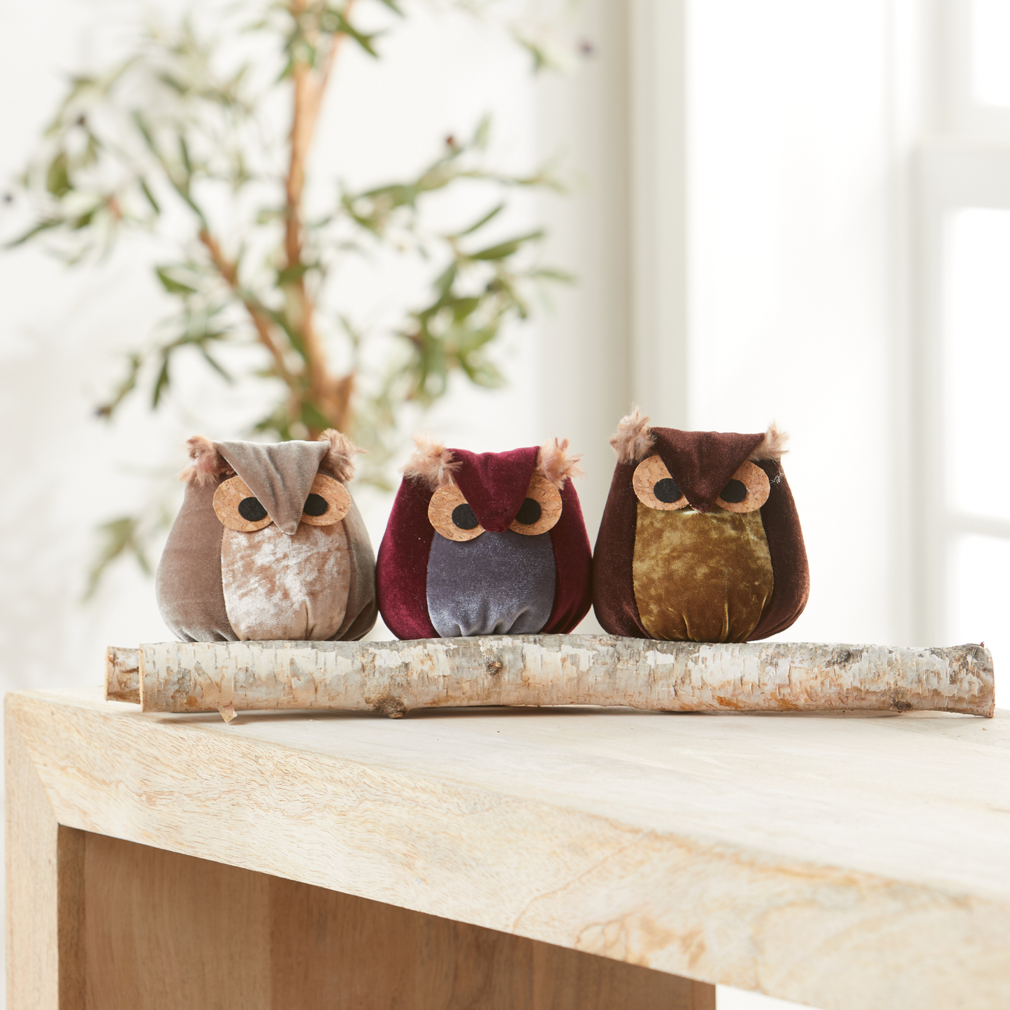Whimsical Velvet Owl - Taupe