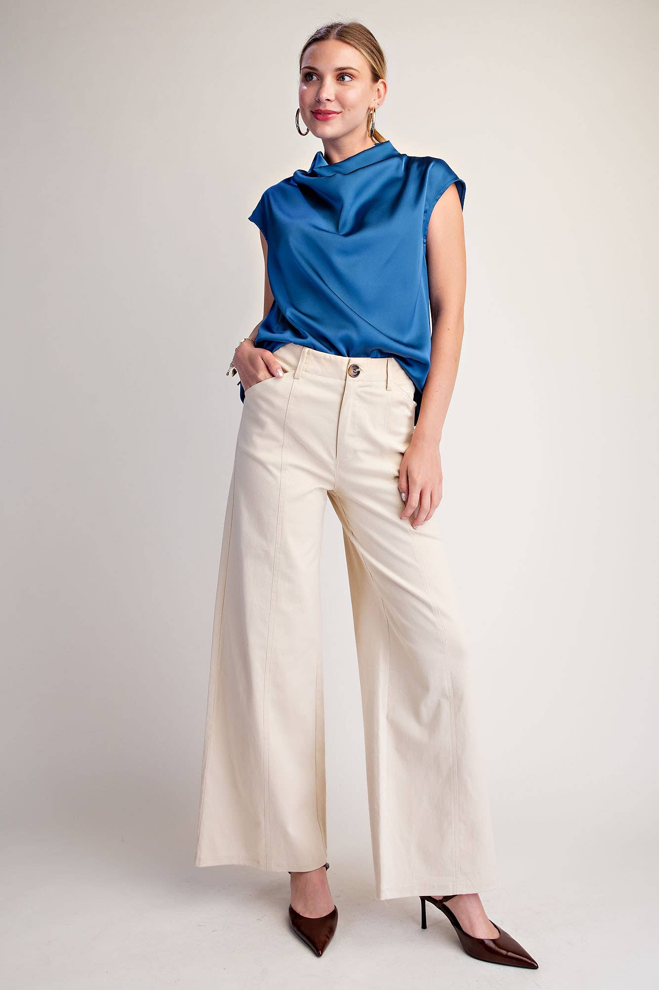 Cowl Neck Top : Blue