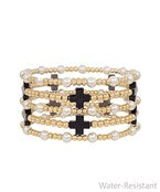 Cross Pearl Bracelet - Black