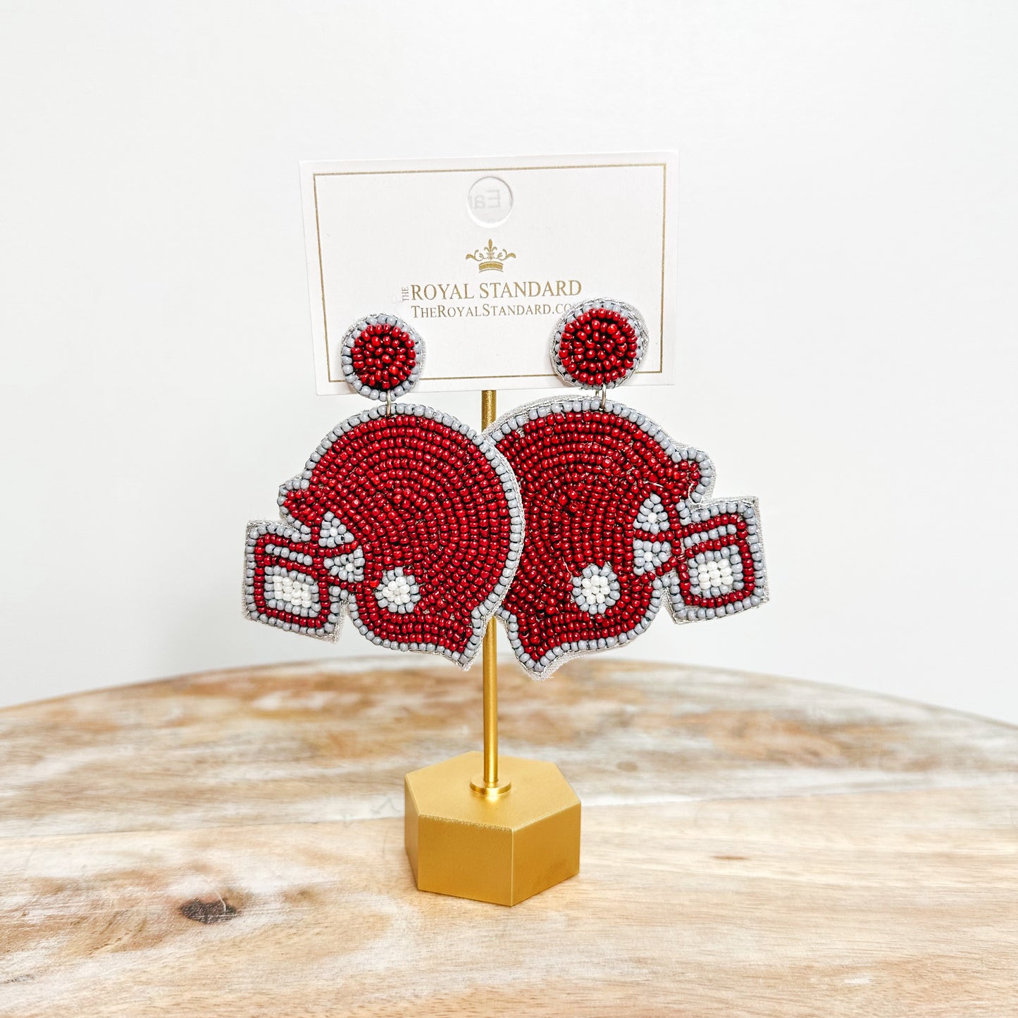 Helmet Beaded Earrings - Crimson