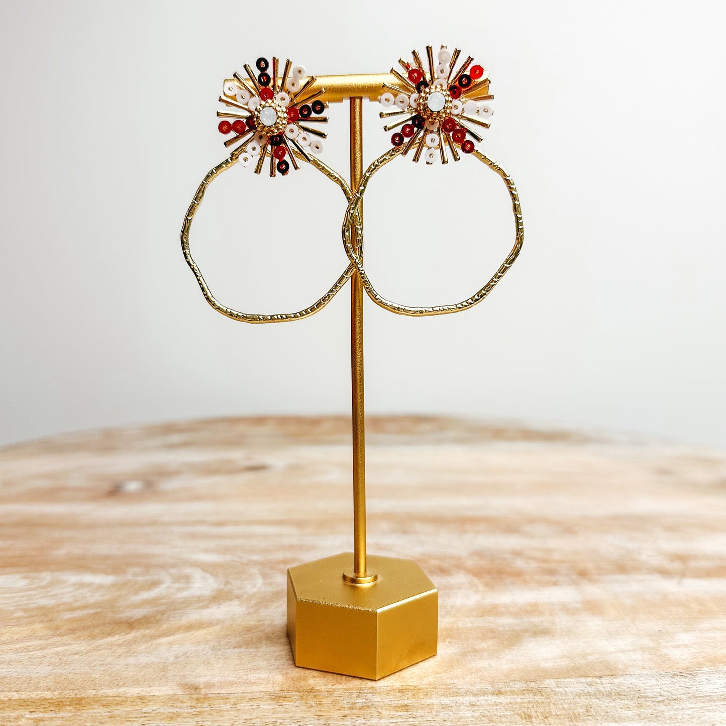 Sequin Sunburst Hoops - Red/White
