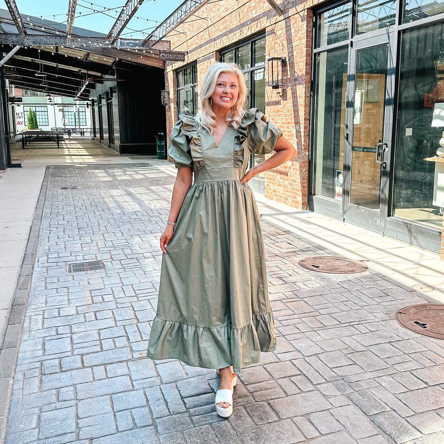 Solid Poplin Ruffle Sleeve Dress