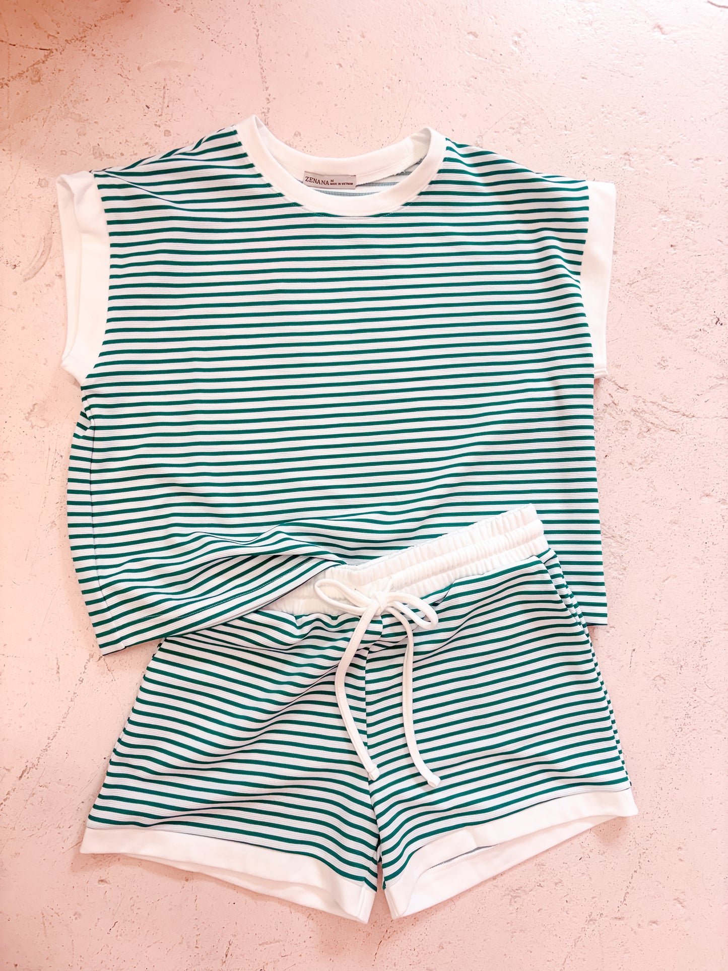 Striped Shorts Set - Green
