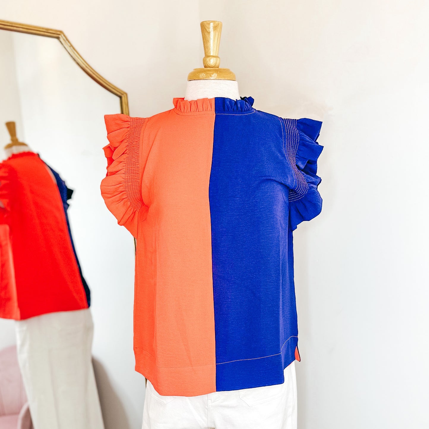 Colorblock Blouse - Orange/Navy