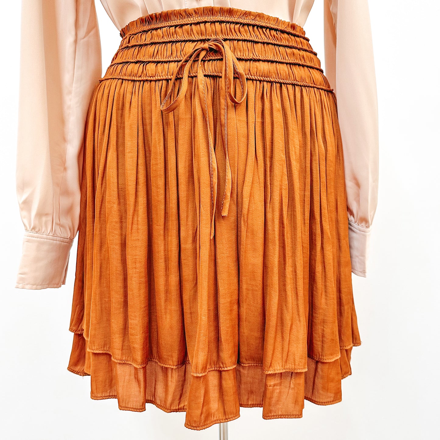 Smocked Satin Skirt - Caramel