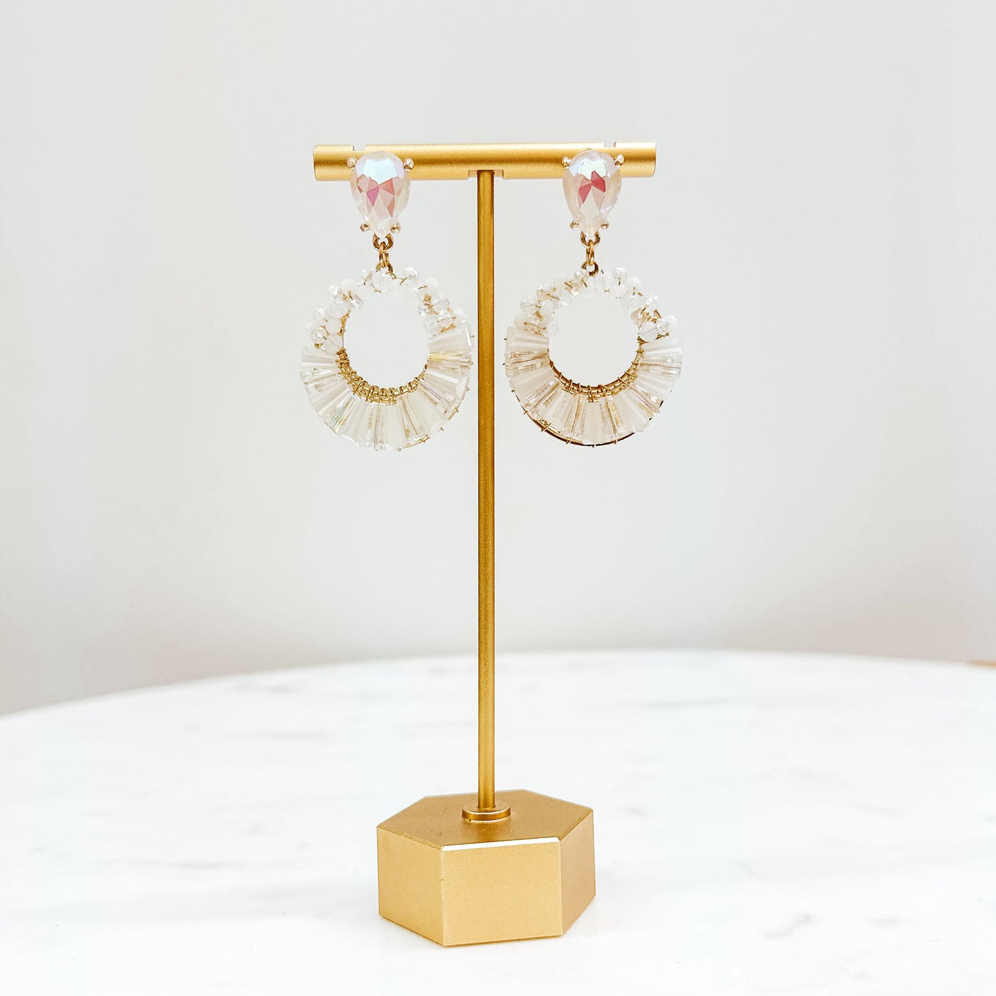 Bead Dangle Earrings - White