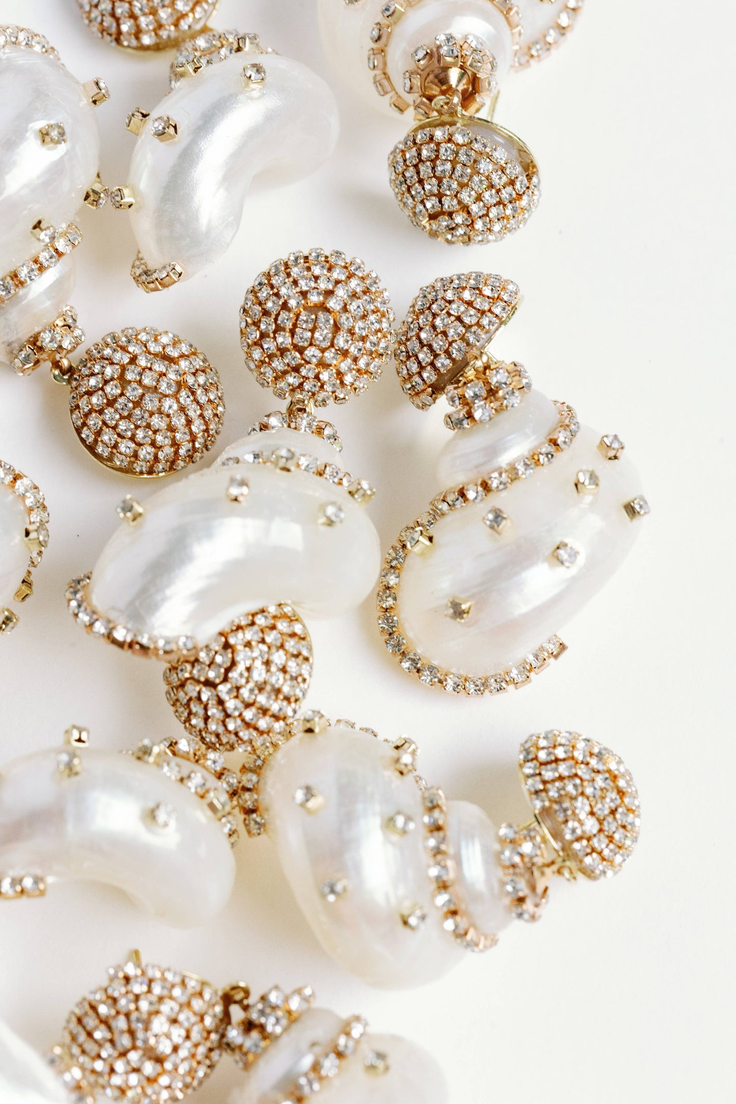 Rhinestone Wrapped White Shell Statement Earrings