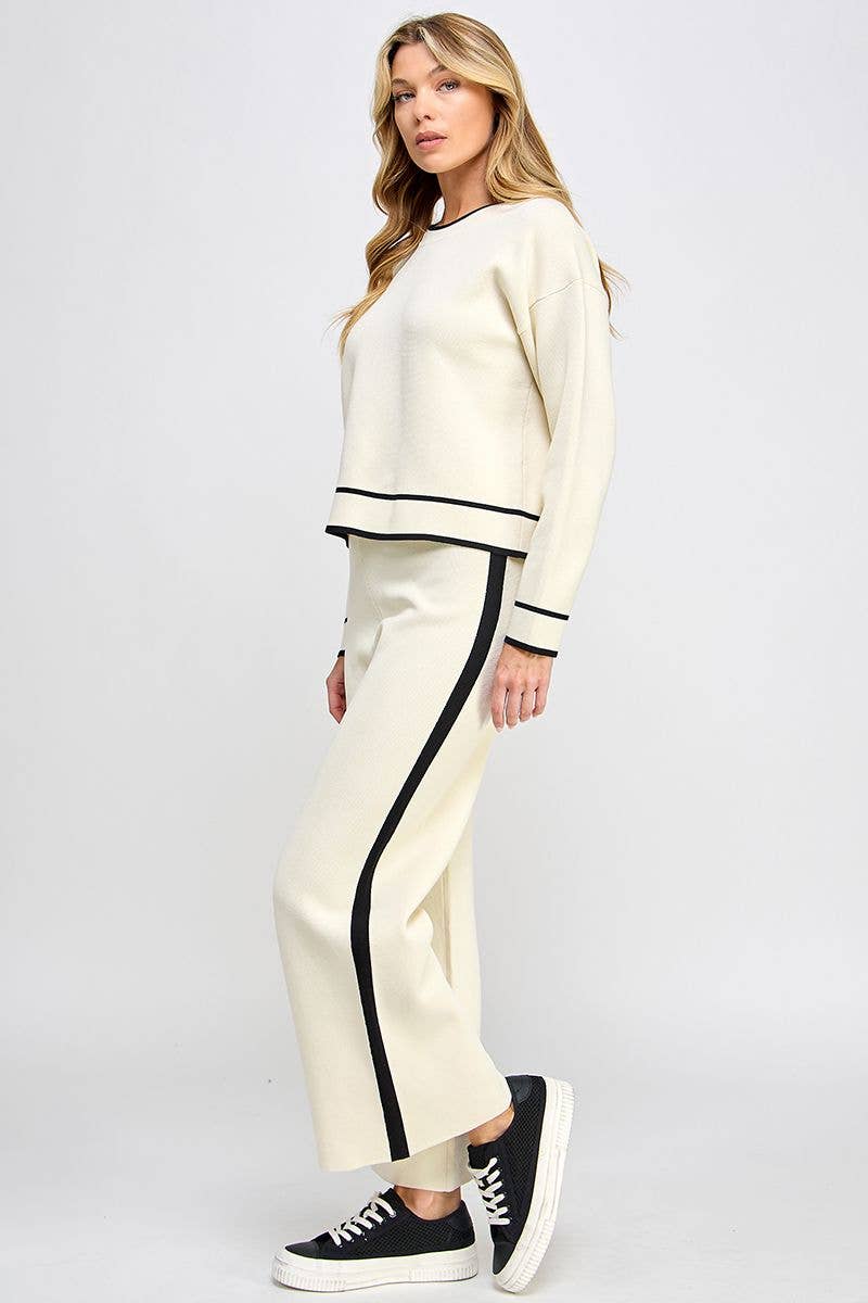 Contrast Stripe Sweater Set