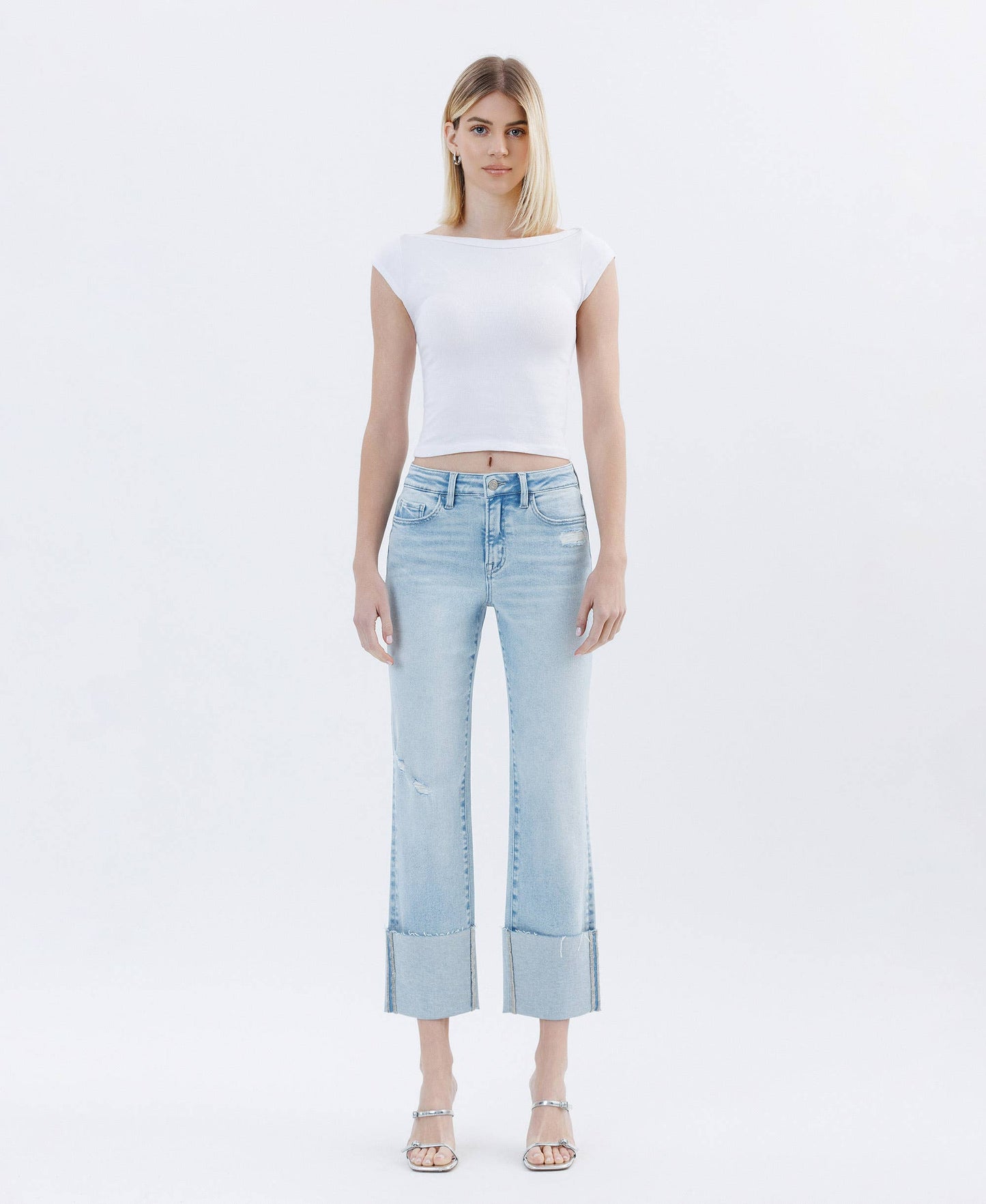High Rise Cuffed Crop Jeans