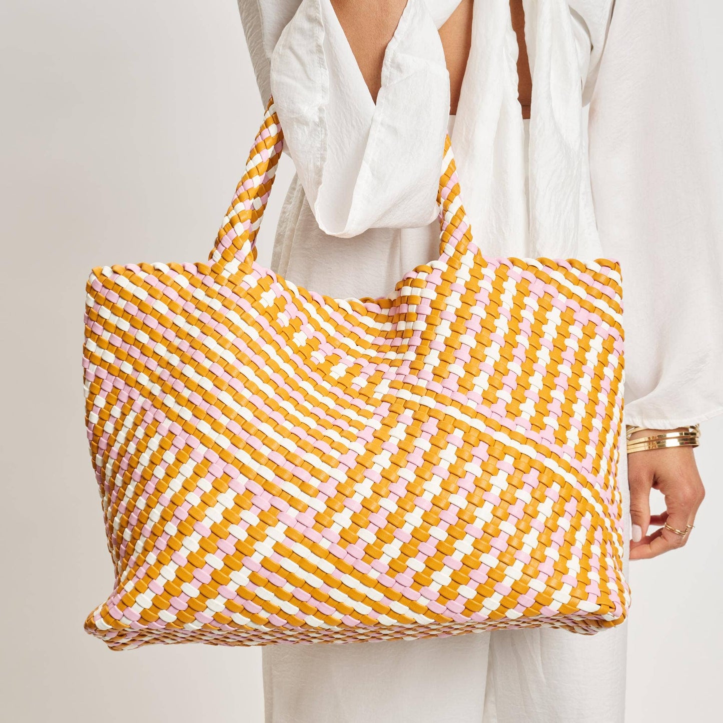 Solana Woven Vegan Leather Tote: Multi