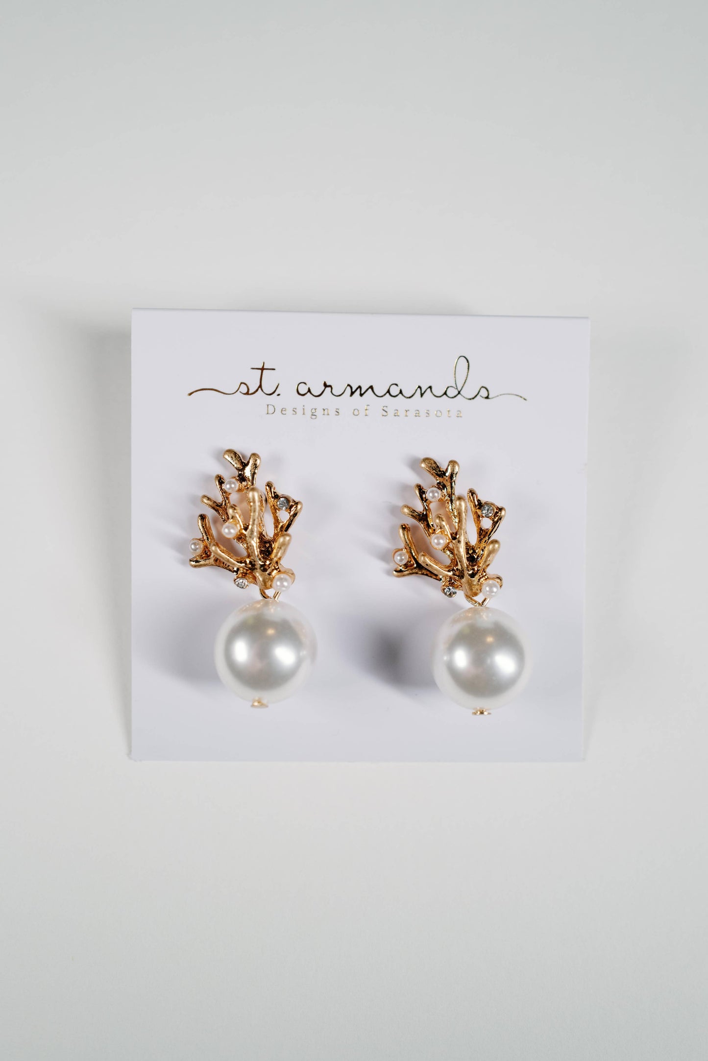 Pearl and Gold Coral Mini Statement Earrings