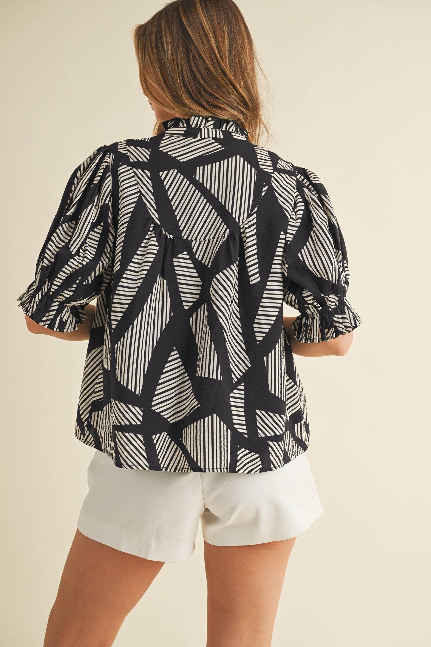Geo Puff Sleeve Blouse