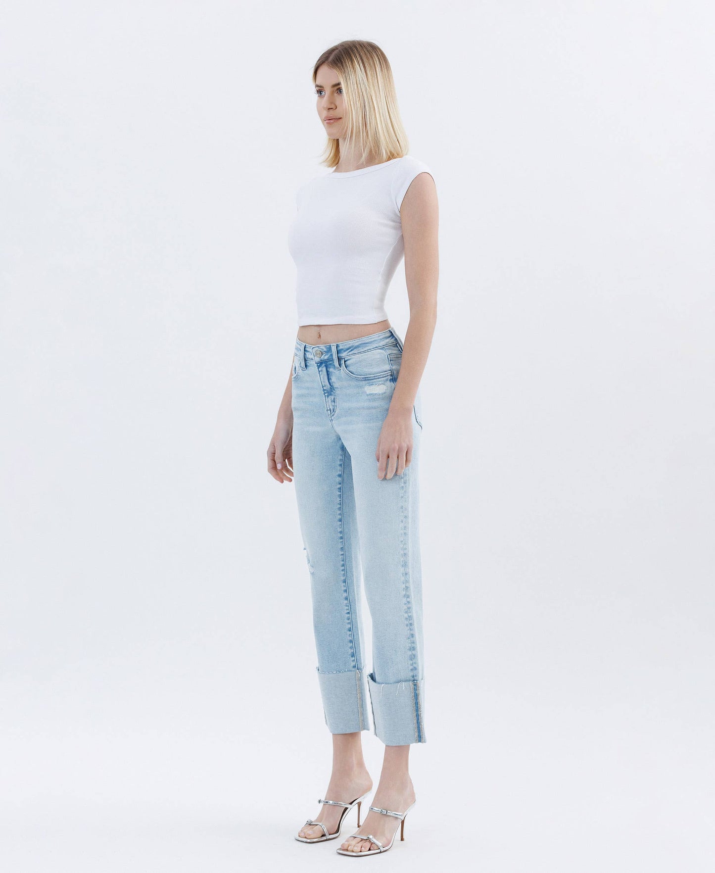 High Rise Cuffed Crop Jeans