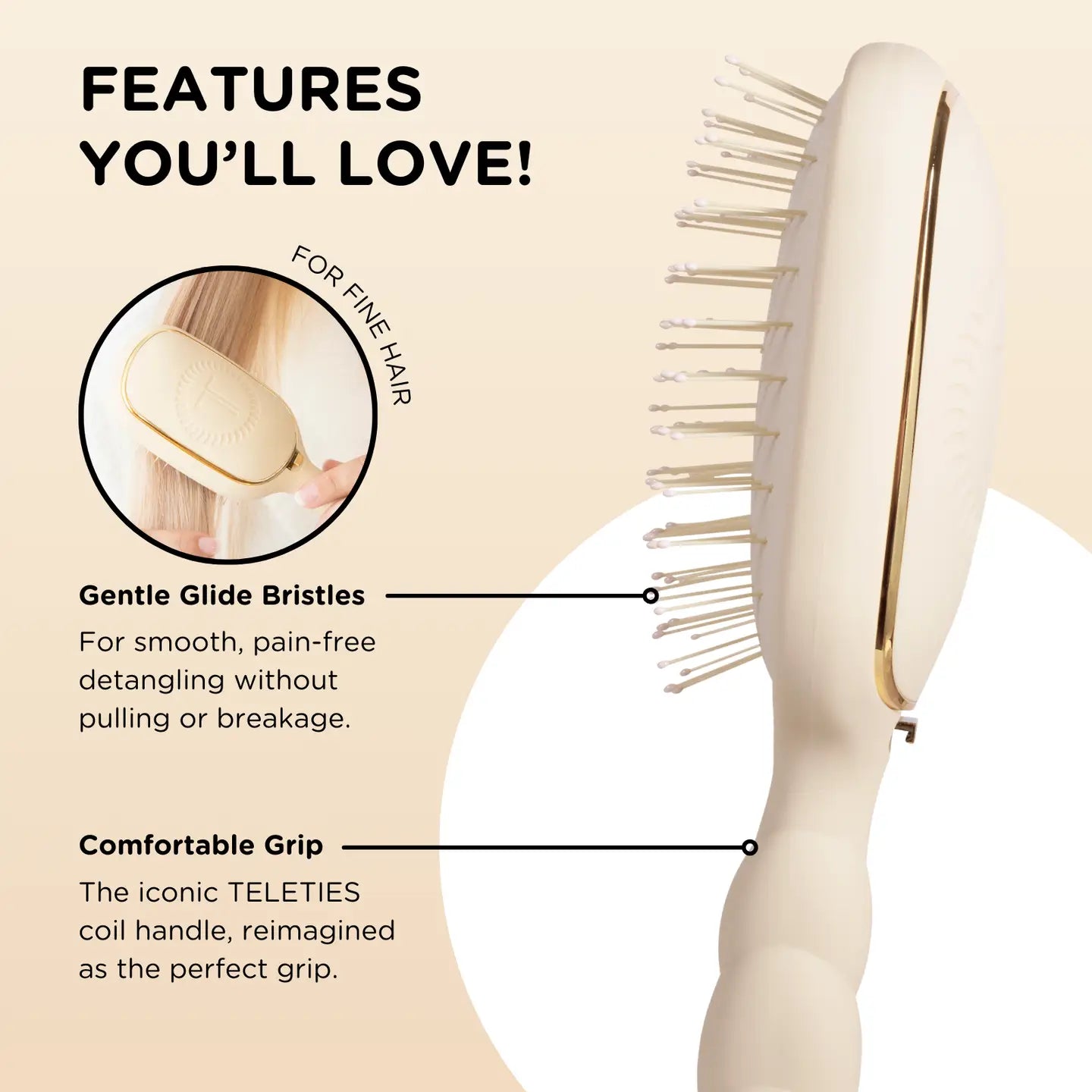 Detangler Hair Brush For Fine Hair - Tan