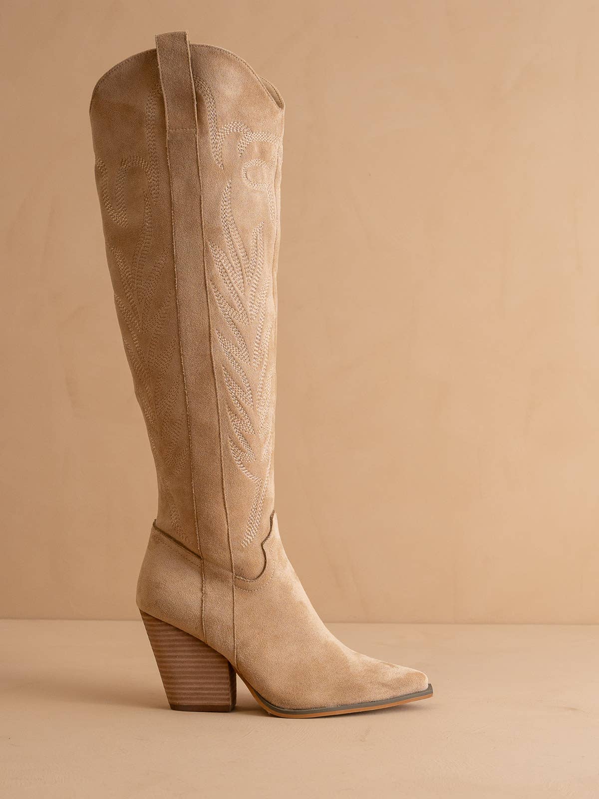 The Bronco Almond | Knee High Cowboy Western Boots: