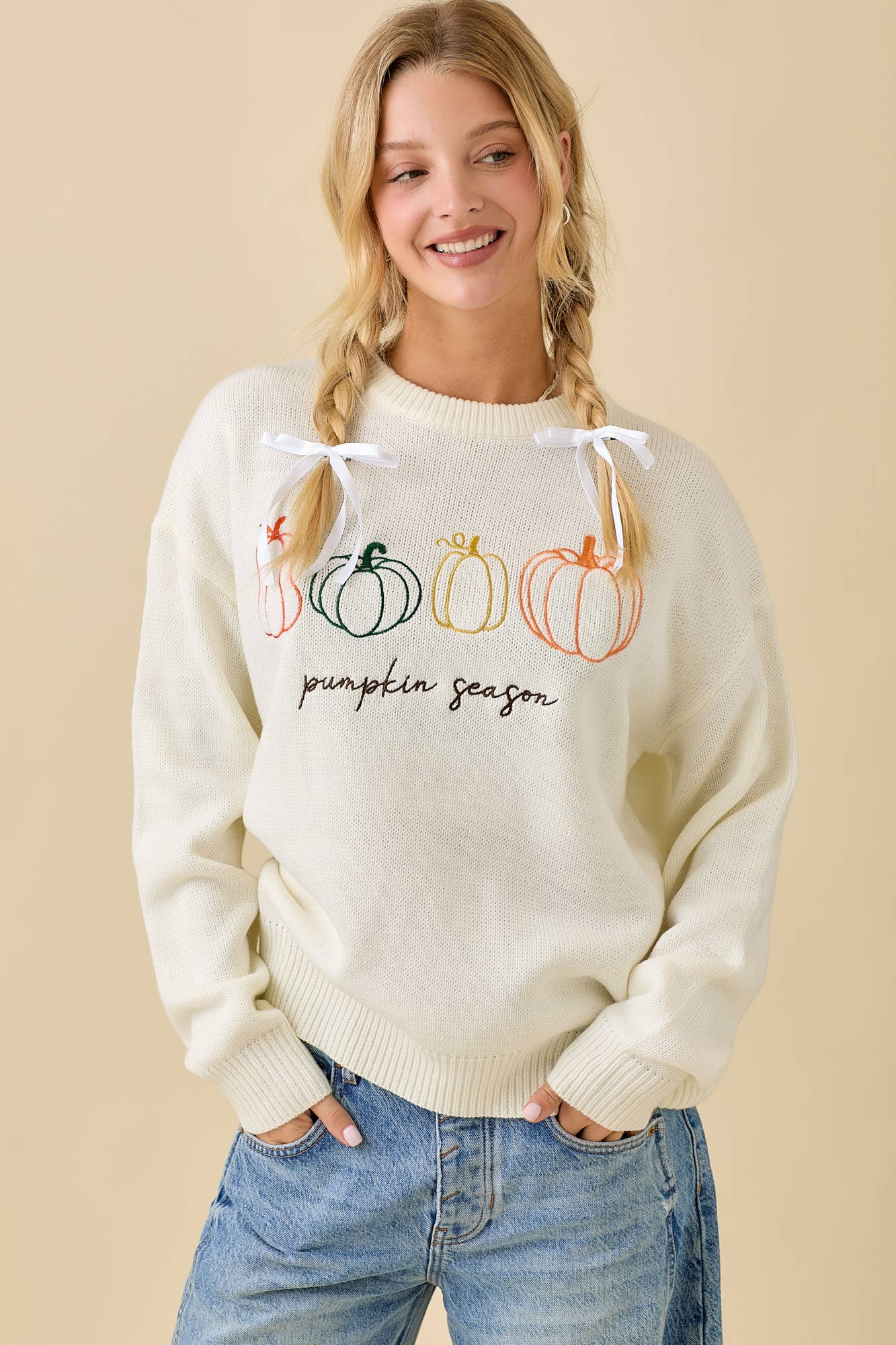Pumpkin Embroidered Sweater