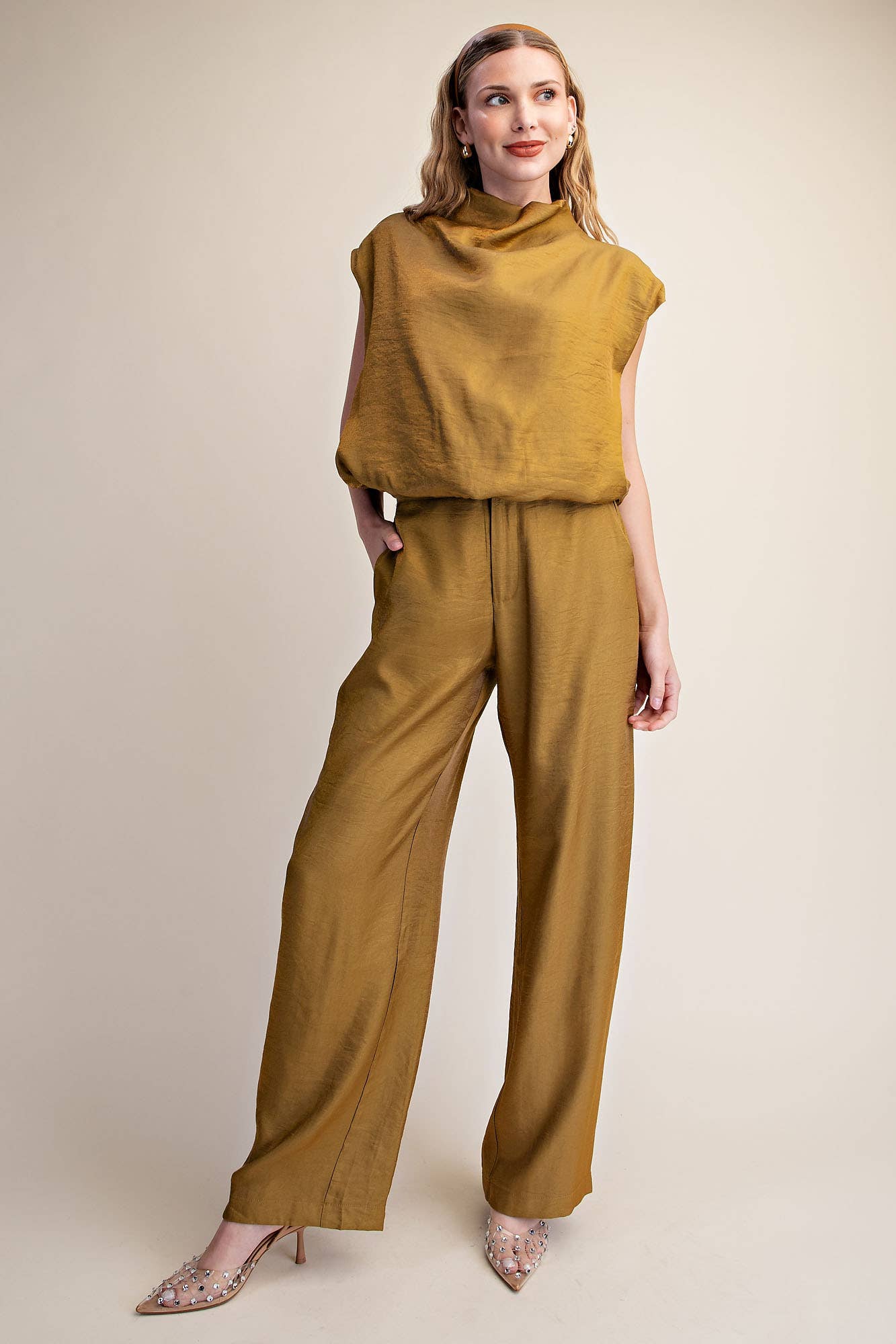 Mock Neck Top-Mustard