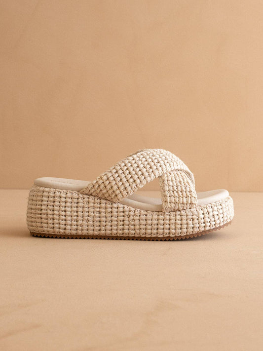 The Fresno | Ivory Raffia Platform Sandal:
