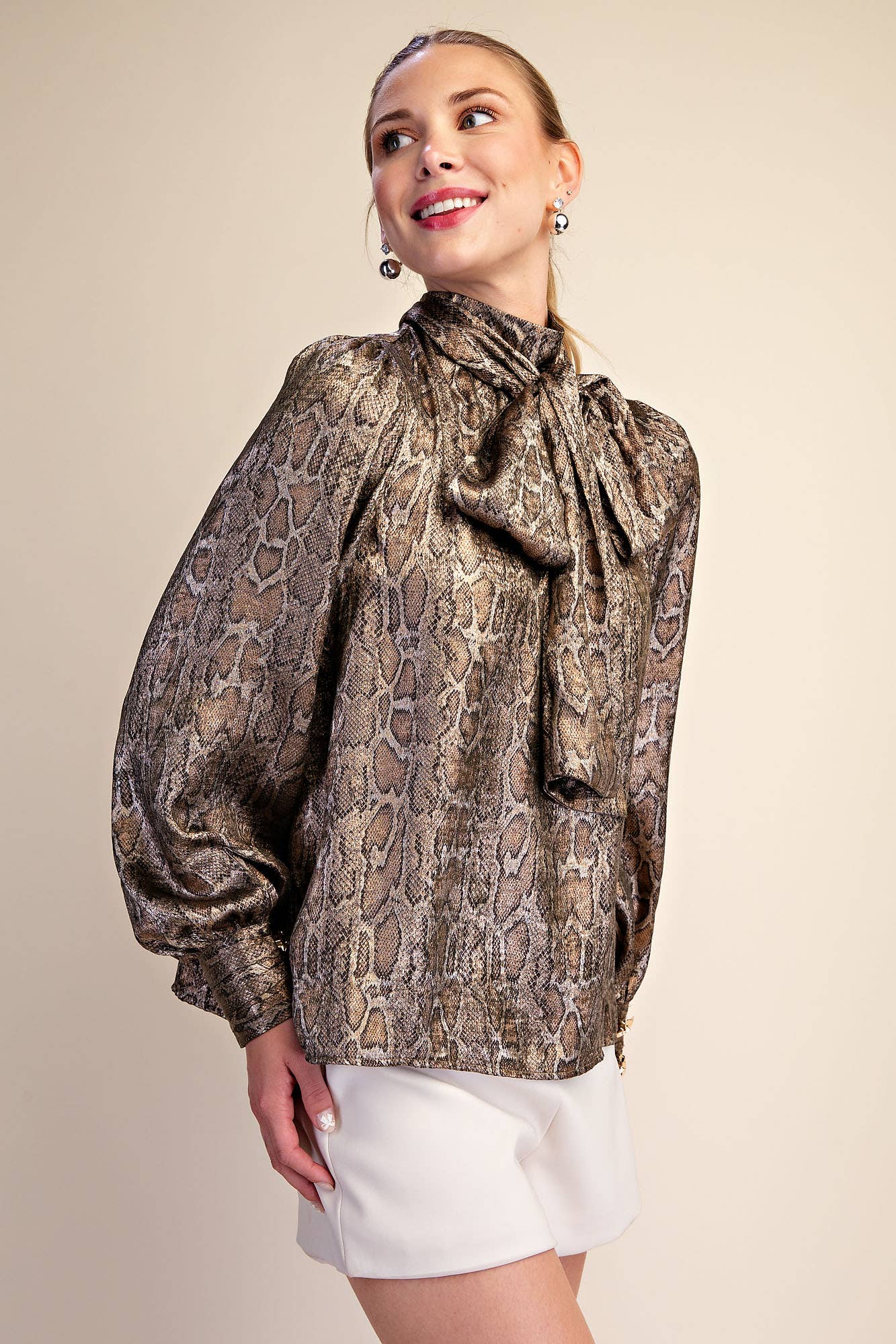 The Sassy Satin Blouse -  Olive