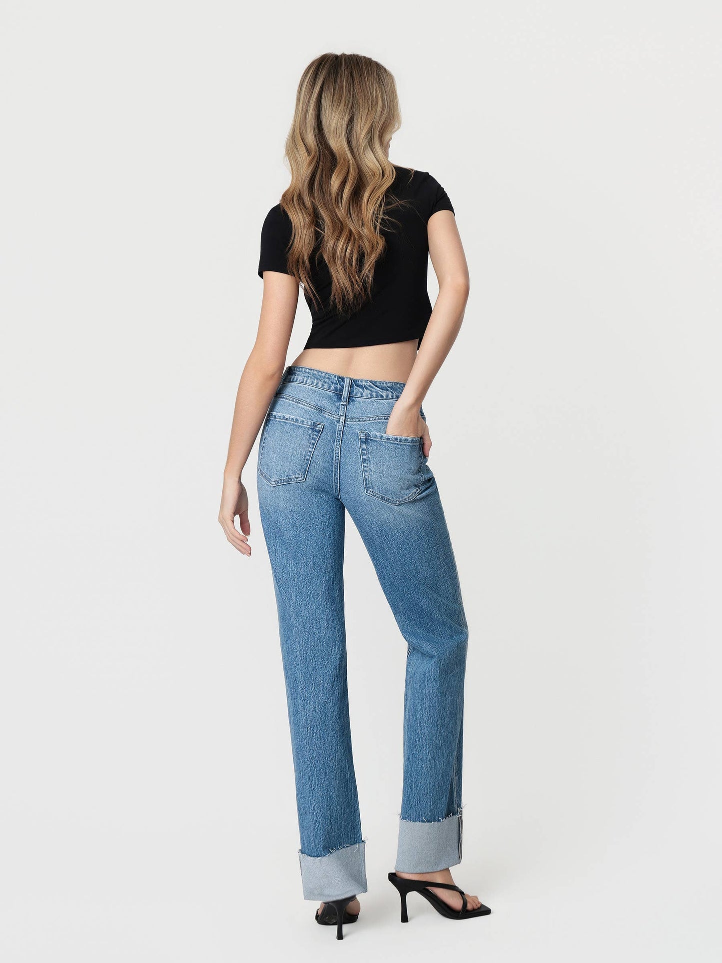 High Rise Cuffed Wide Leg Jeans