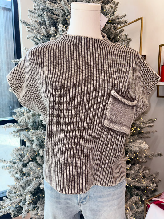 Acid Wash Pocket Sweater - Black