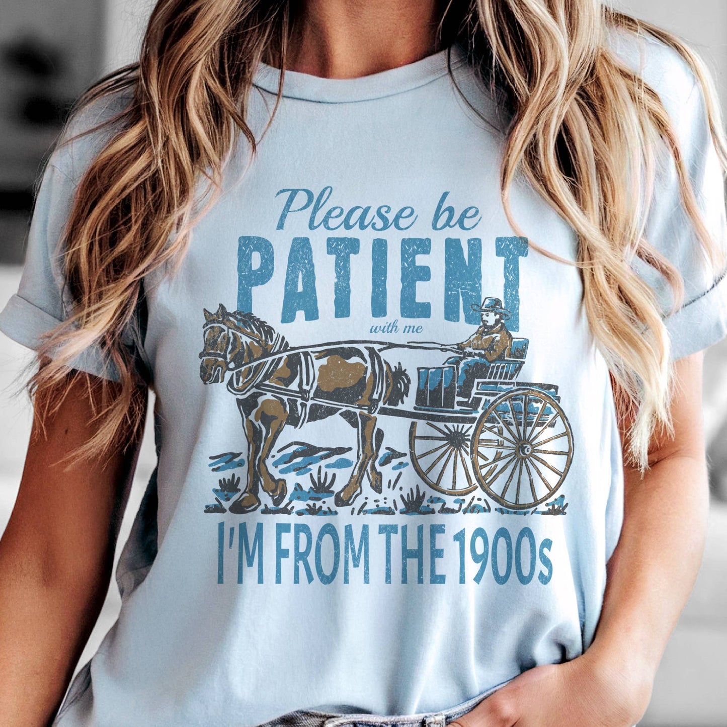 Be Patient Graphic Tee: Ice Blue