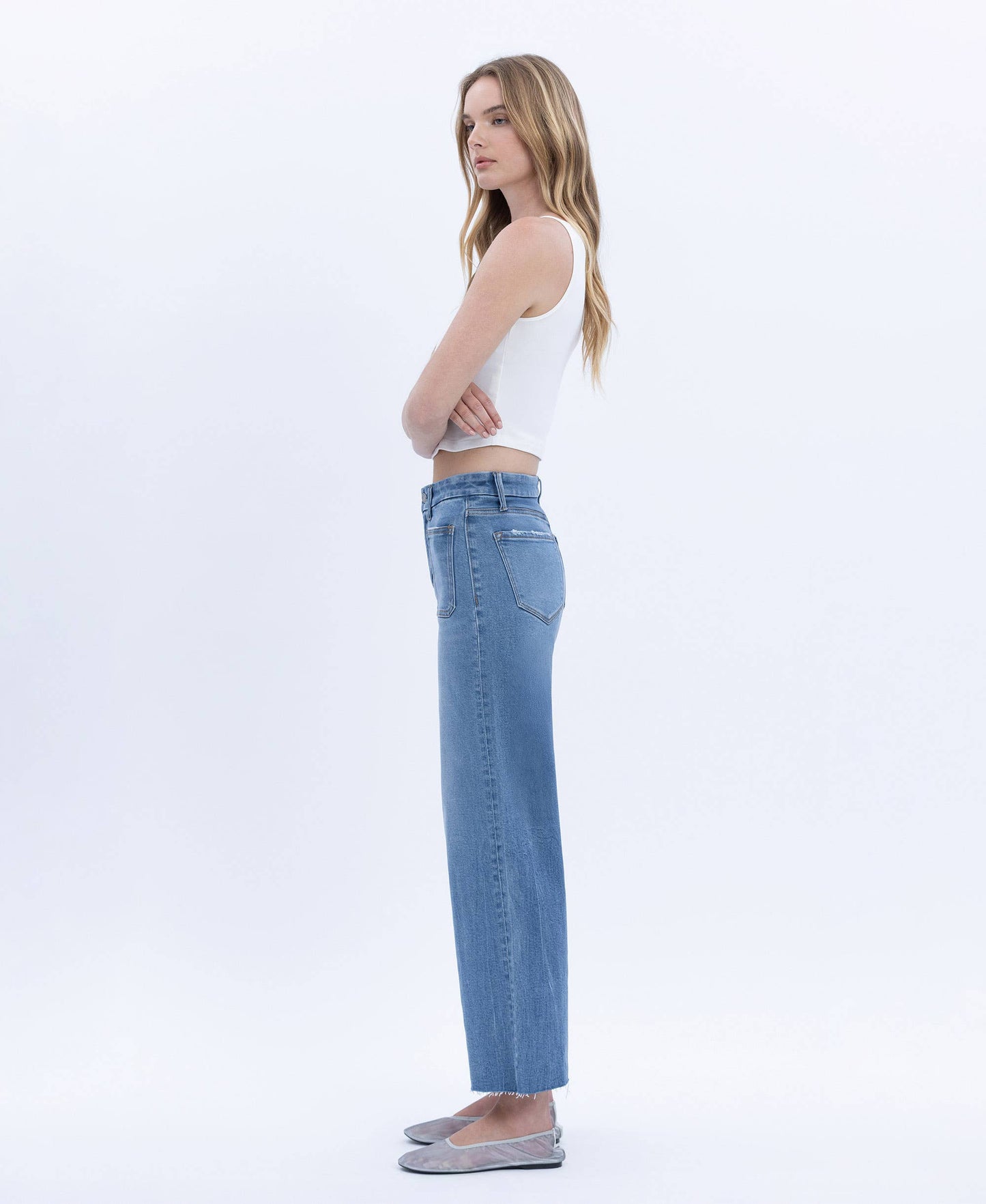 HIGH RISE COMFORT WAISTBAND CROP WIDE JEANS