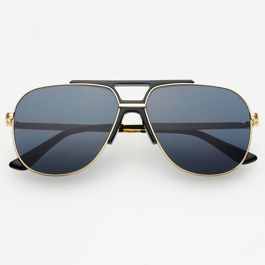 Logan Acetate Aviator Unisex Sunglasses: Black / Gray