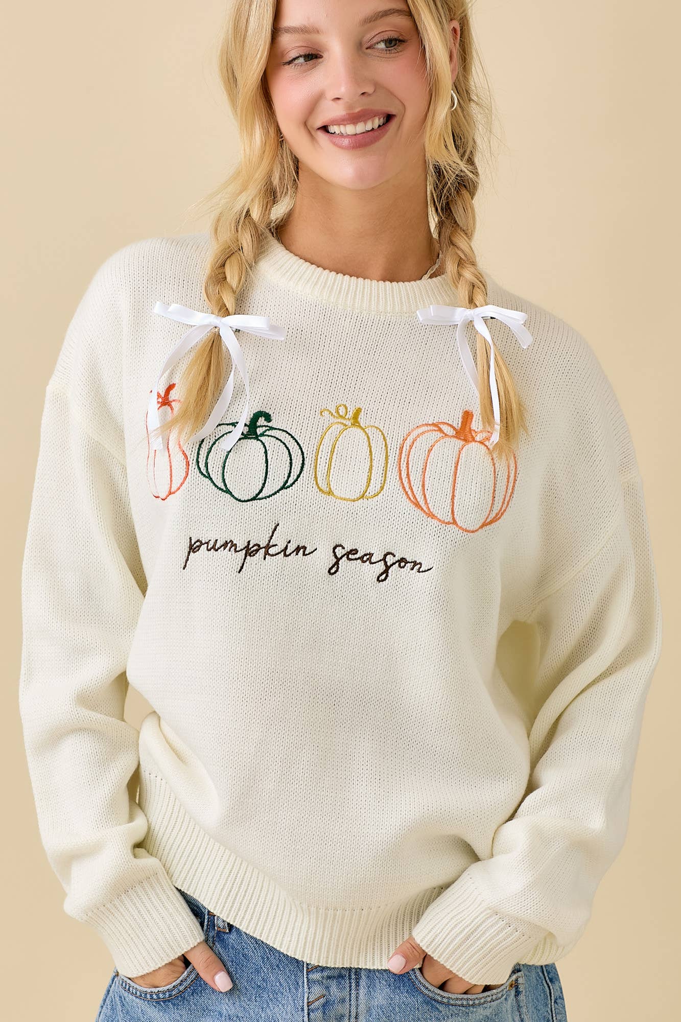 Pumpkin Embroidered Sweater