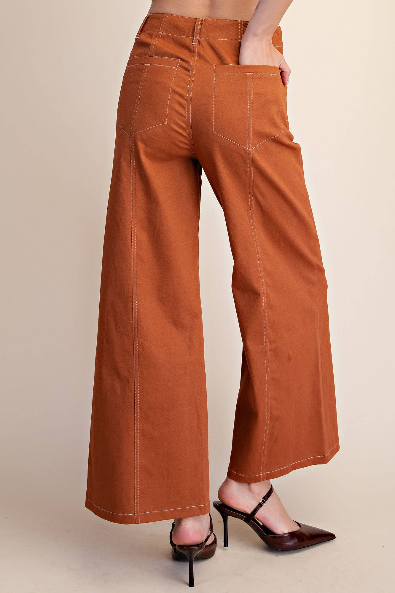 High Rise Stretch Wide Leg Pants: Camel