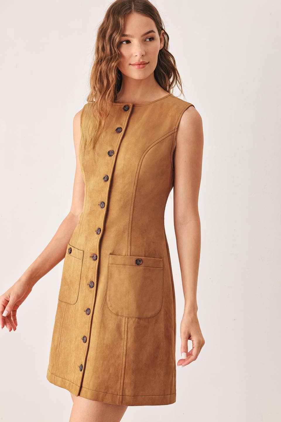 Faux Suede Mini Dress - Caramel