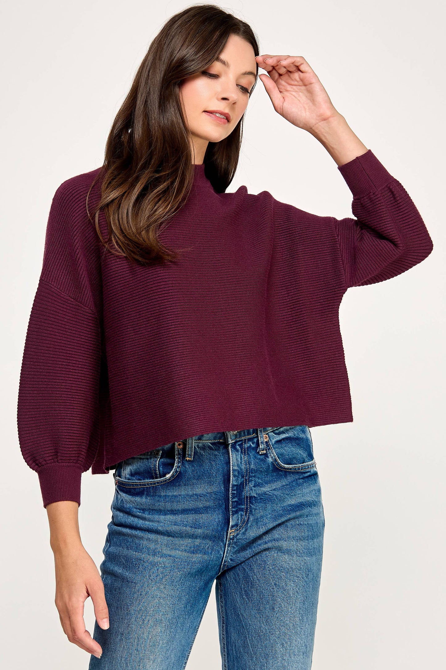 Balloon Sleeve Sweater - Merlot