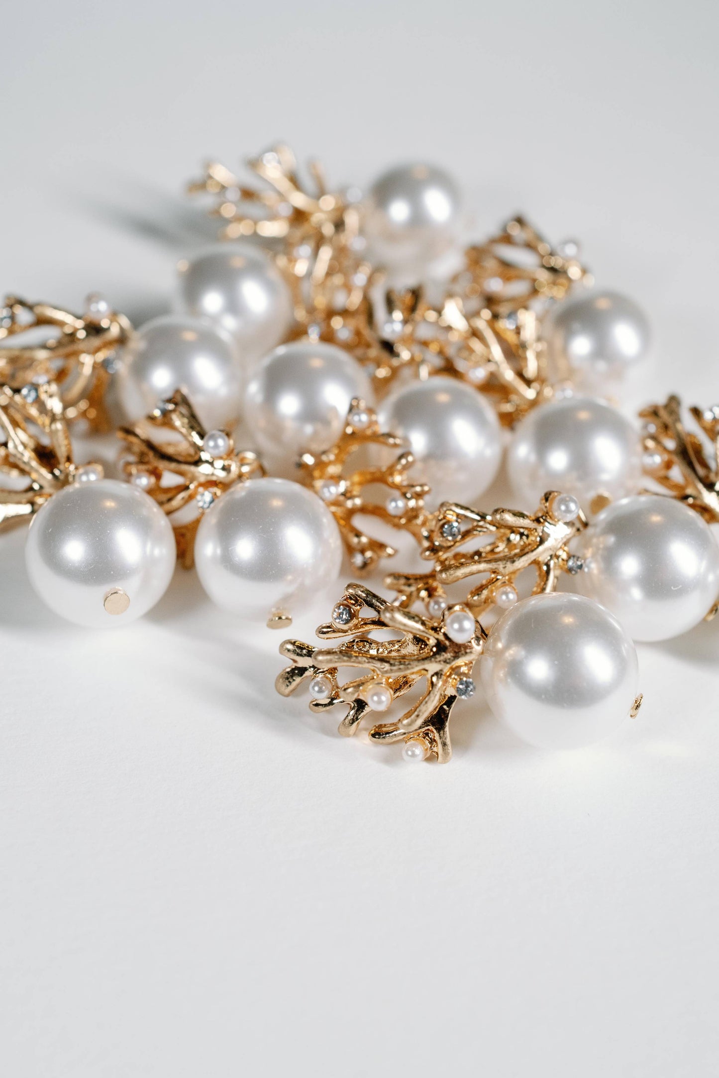 Pearl and Gold Coral Mini Statement Earrings